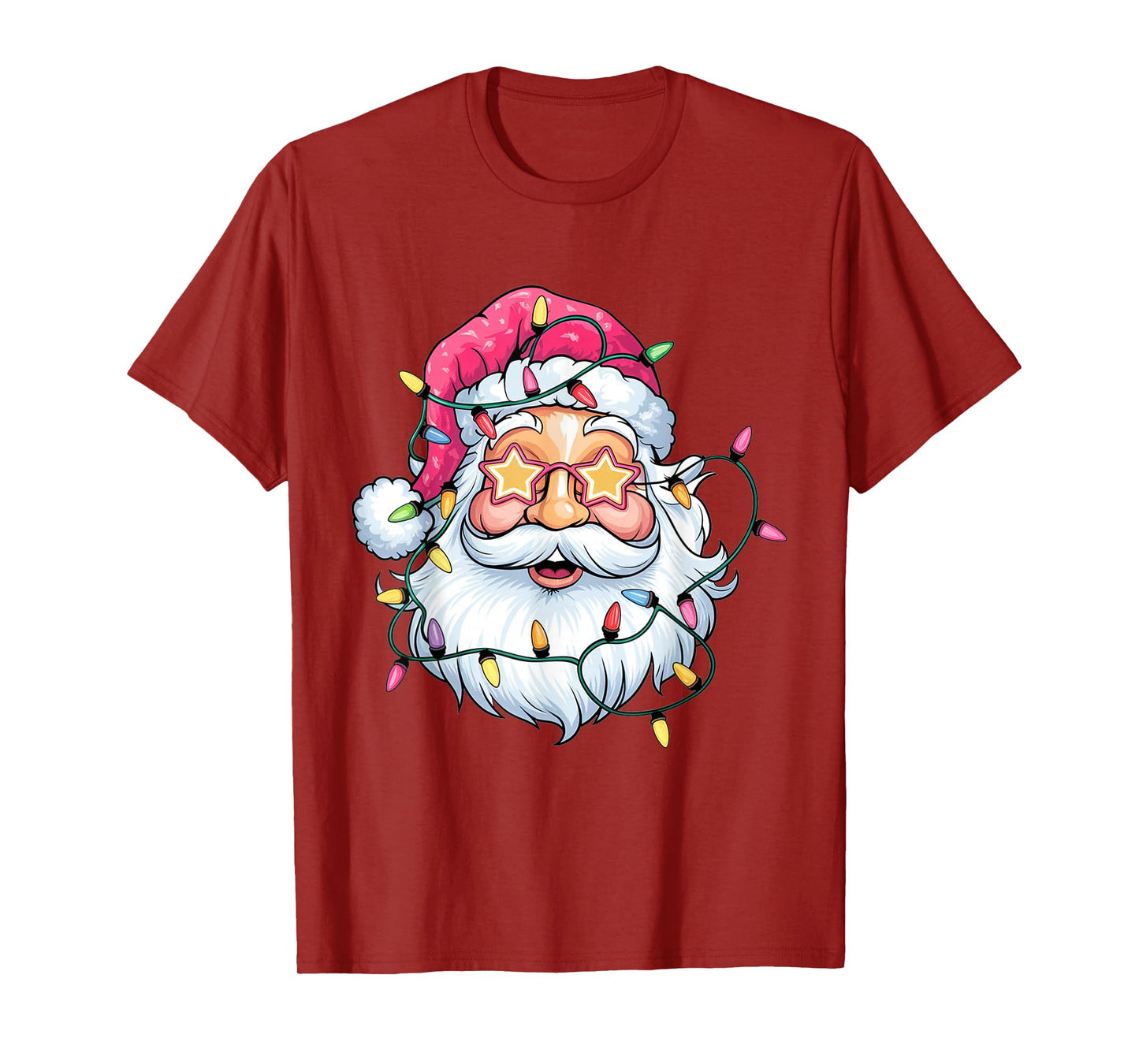 Cute Pink Santa Claus Lights Funny Christmas Holiday Xmas T-Shirt