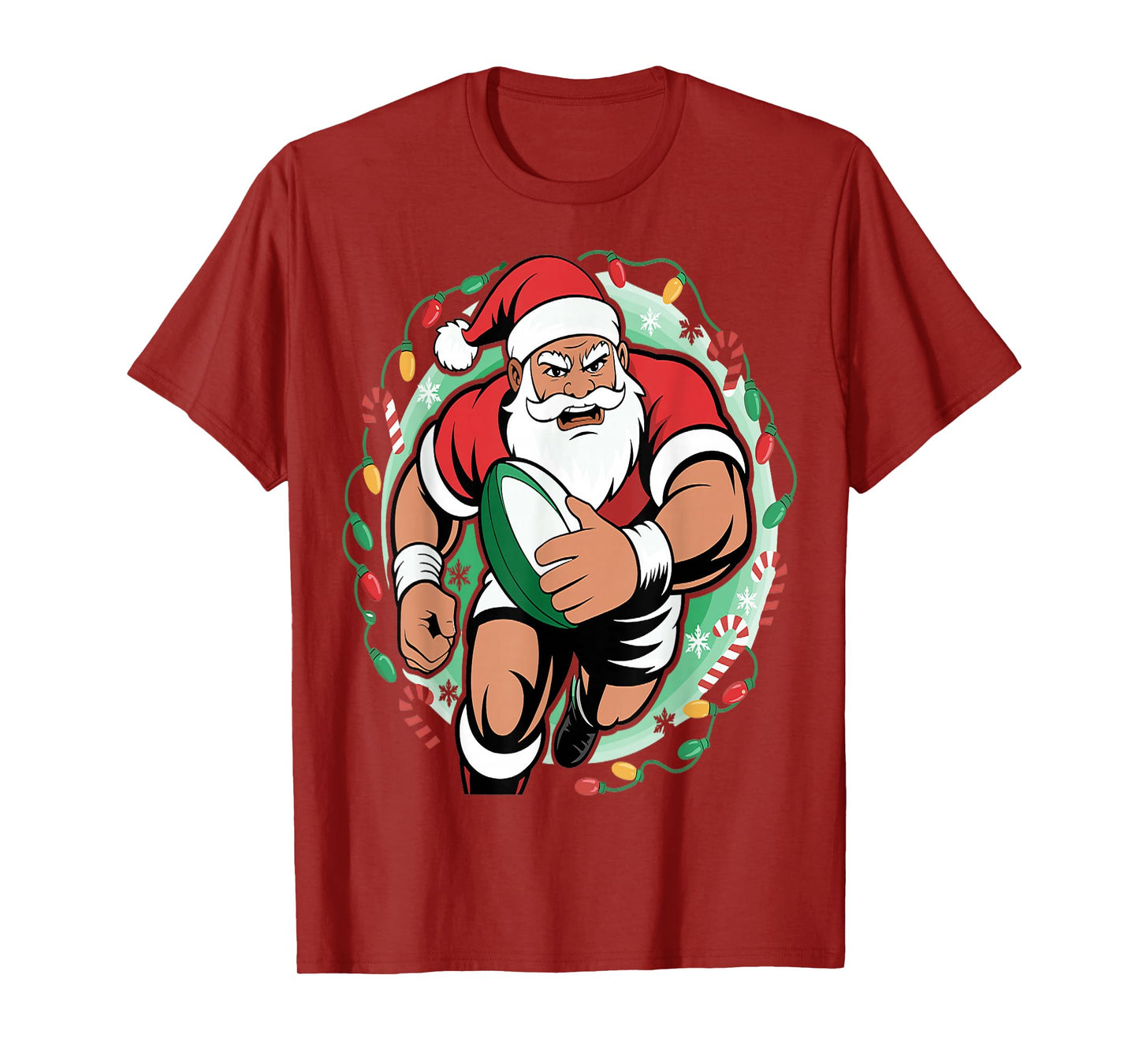 Funny Santa Claus Playing Rugby Christmas Sports T-Shirt