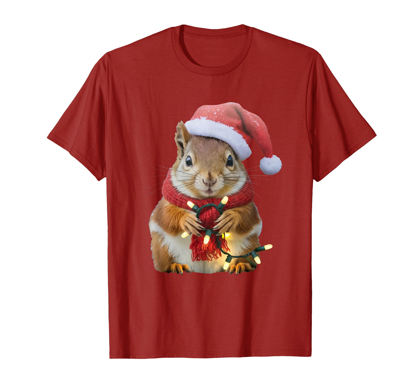 Funny Christmas Squirrel Lights Cute Squirrel Xmas Santa Hat T-Shirt