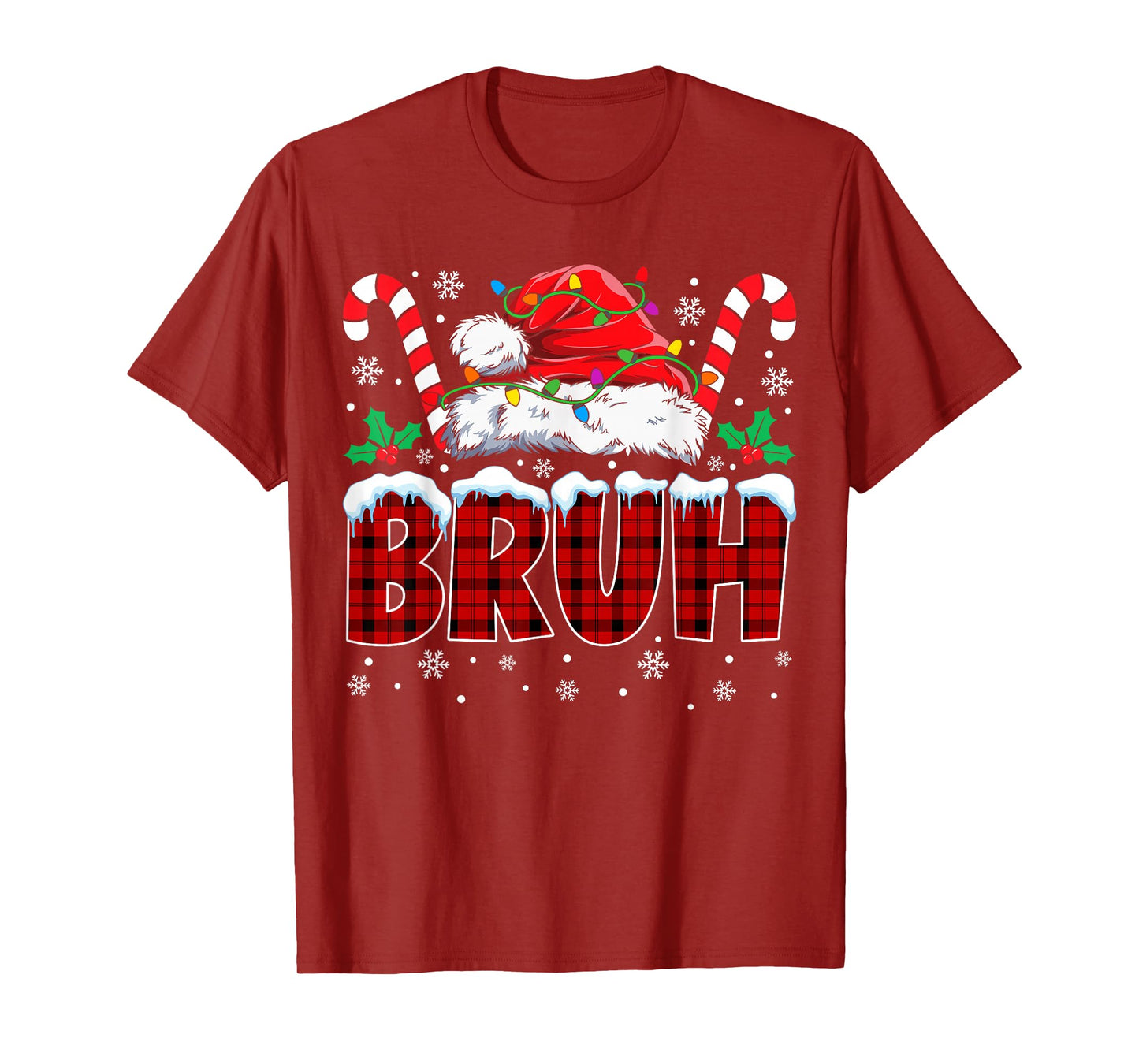 Christmas Bruh Meme Santa Hat Plaid Funny Xmas Boys Kids T-Shirt