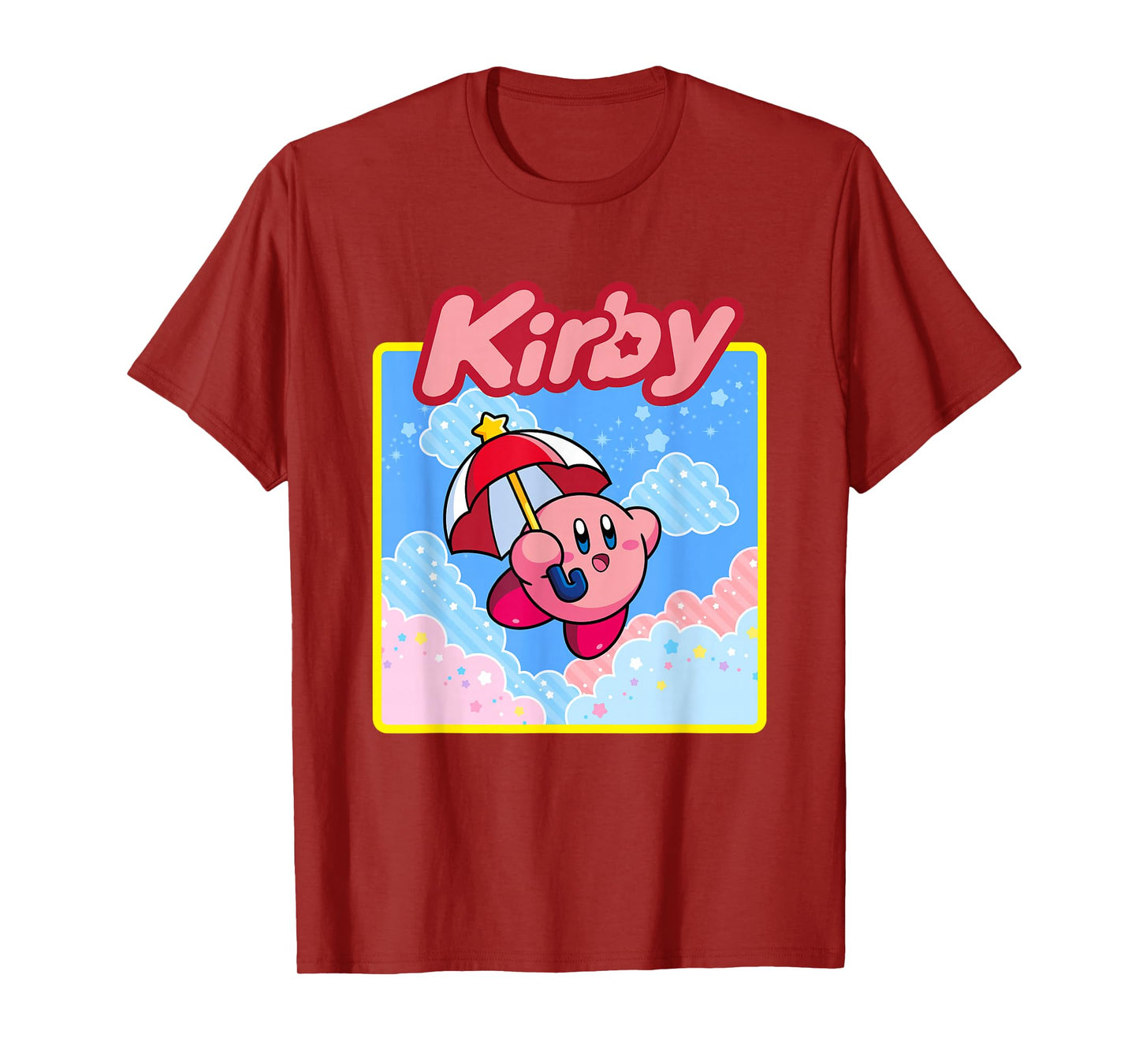 Kirby Pastel Pink & Blue Cloudy Big Character Portrait T-Shirt