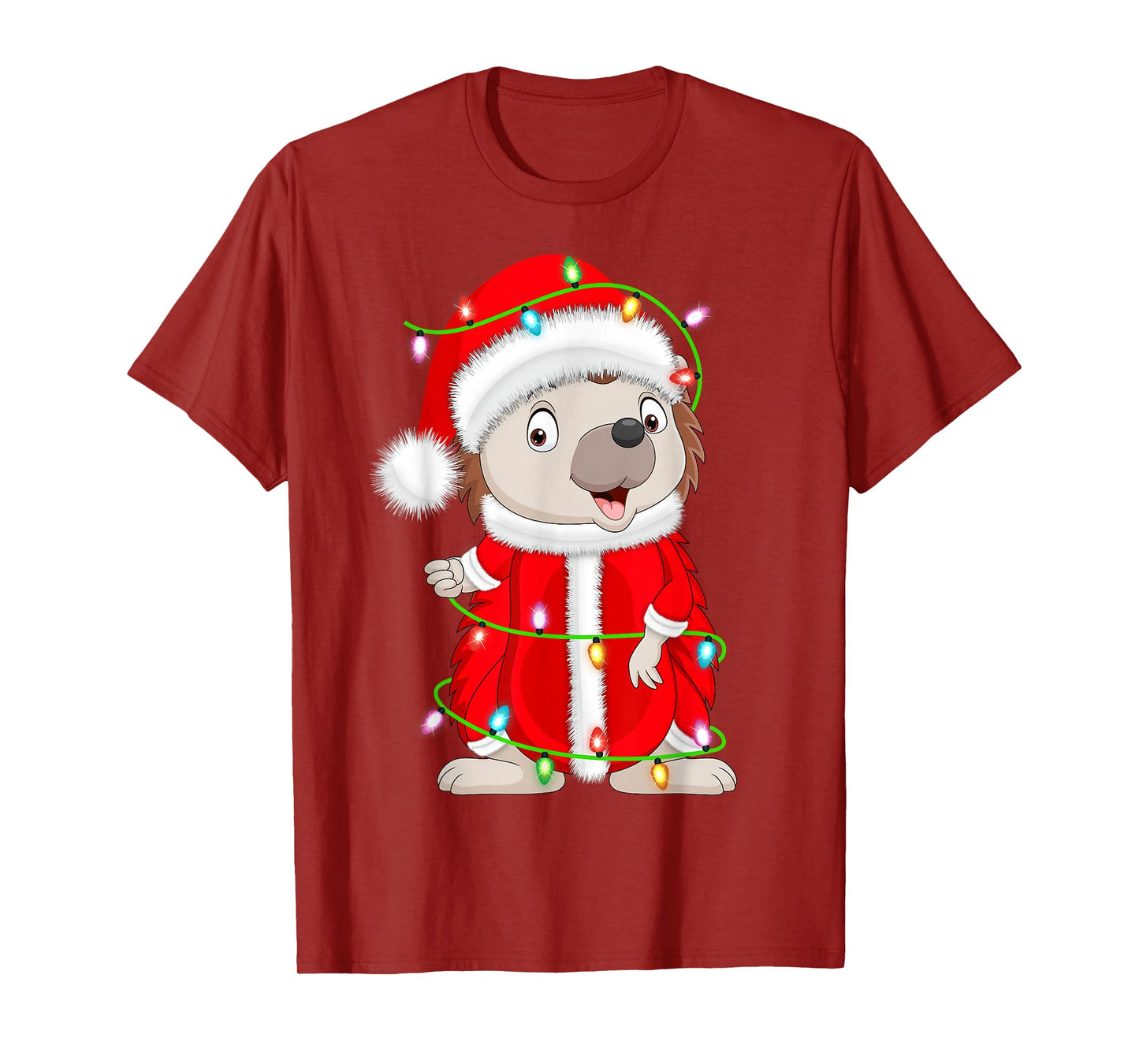 Hedgehog Christmas Lights Santa Costume Cute Animal Xmas T-Shirt