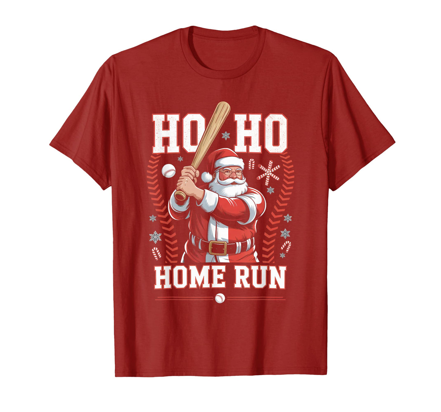 Ho Ho Home Run Baseball Christmas Funny Holiday Sports Santa T-Shirt