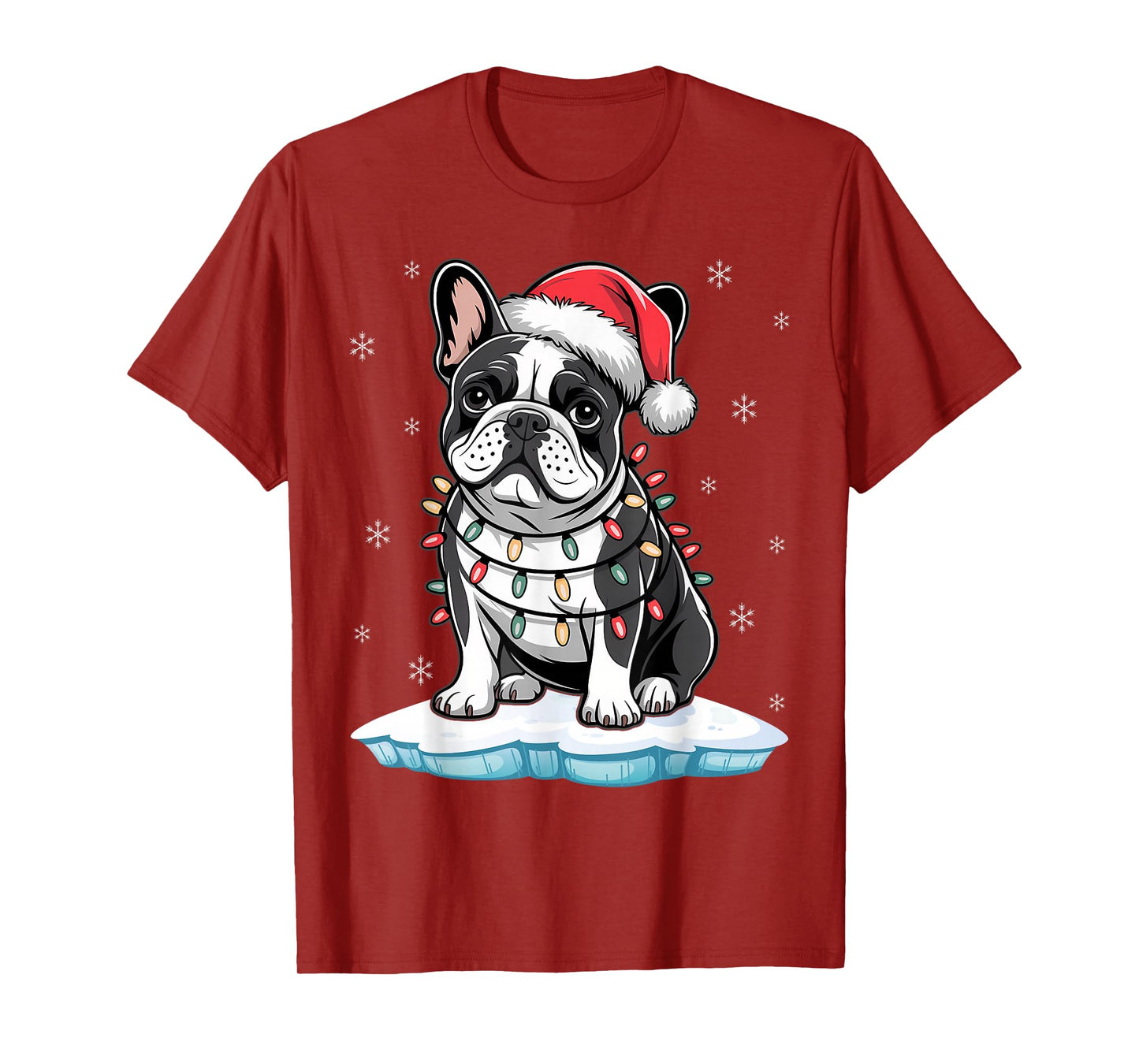 French Bulldog Santa Christmas Tree Lights Xmas Boys Dog T-Shirt