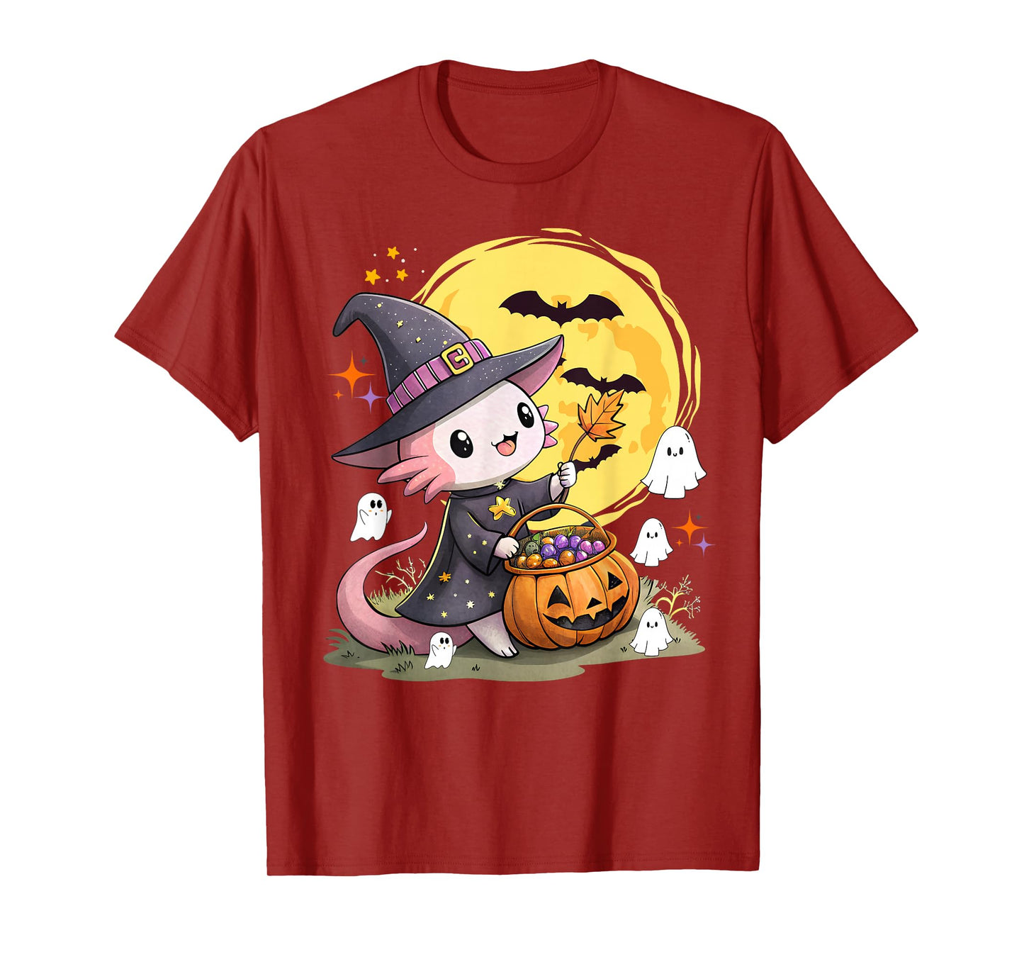 Cute Halloween Axolotl Witch Hat Pumpkin T-Shirt