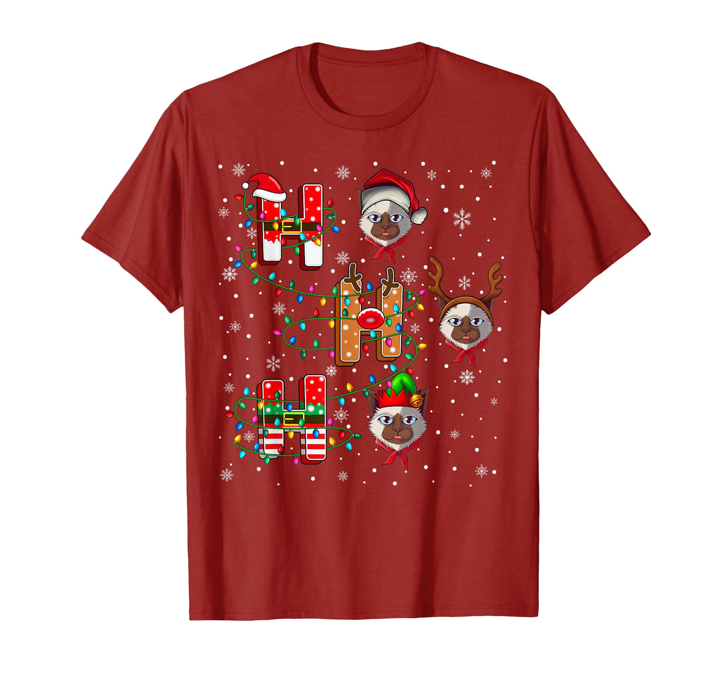 Ho Ho Ho Santa Reindeer Hat Elf Ragdoll Cat Animal Christmas T-Shirt