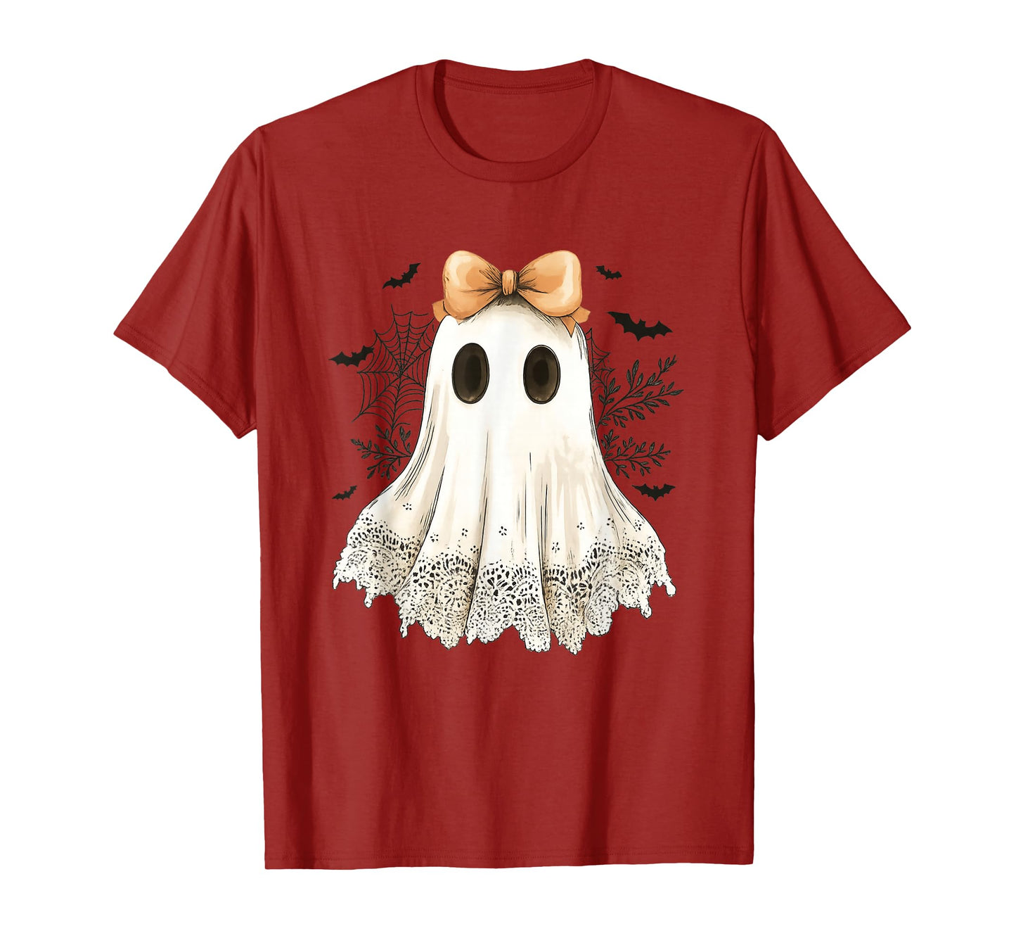 Cute Halloween Ghost With Bow Lace Spooky Style T-Shirt