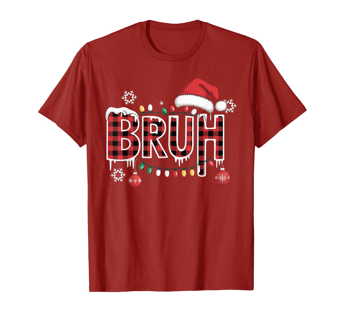 Bruh Funny Christmas Red Plaid Teens Boys Kids Xmas Pajamas T-Shirt