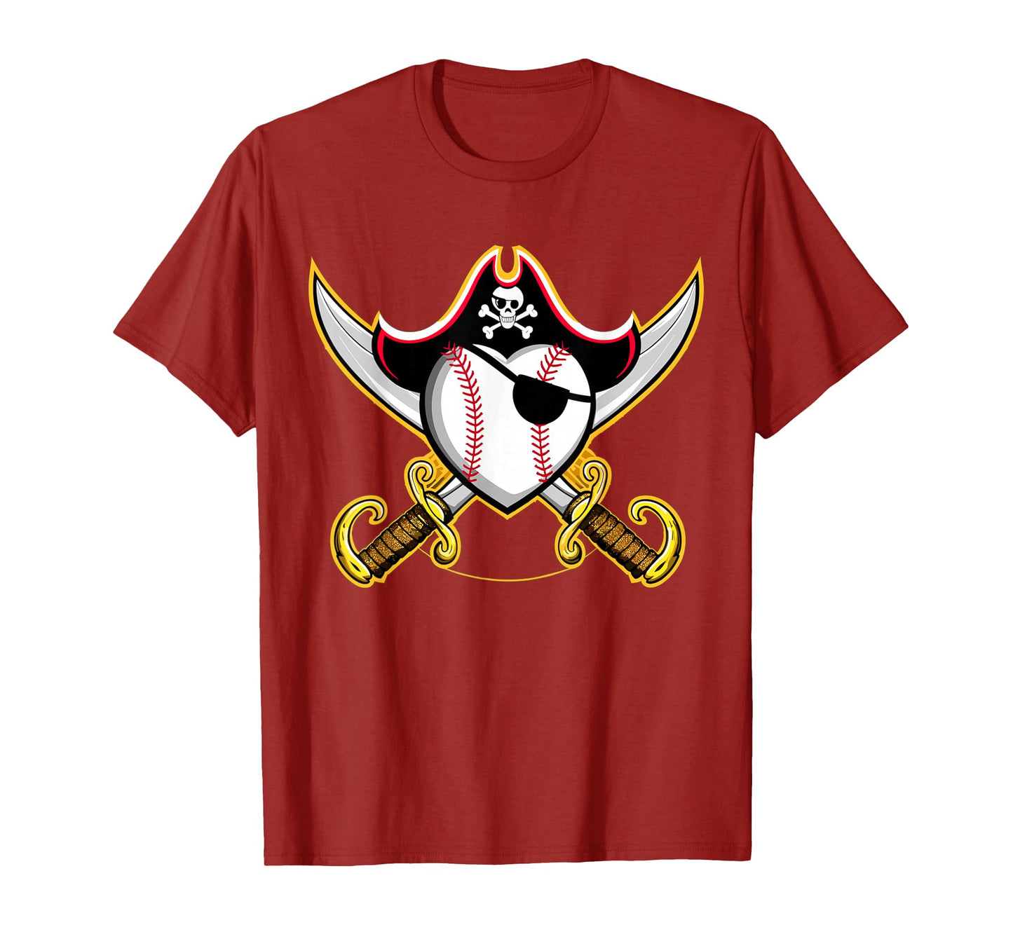 Pirate Baseball Heart Skull Pirate T-Shirt