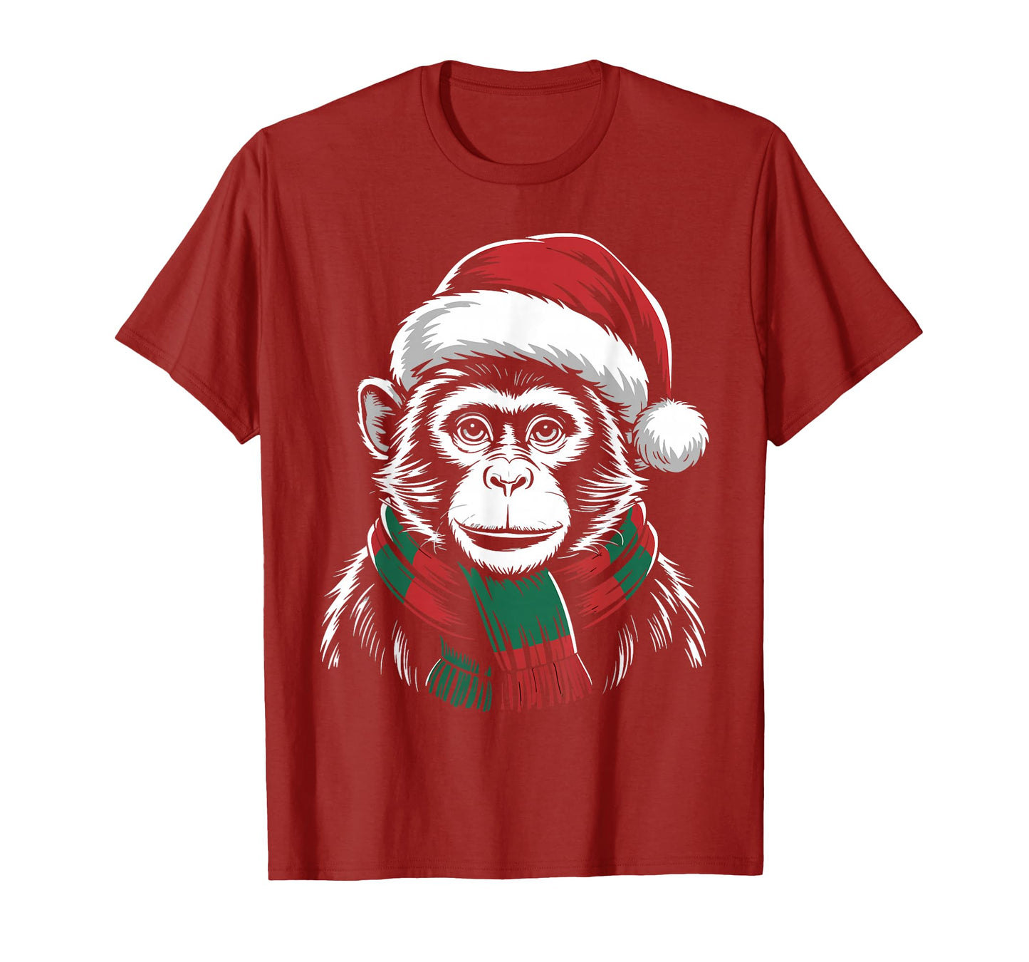 Monkey Xmas Santa Hat Scarf Christmas Costume T-Shirt