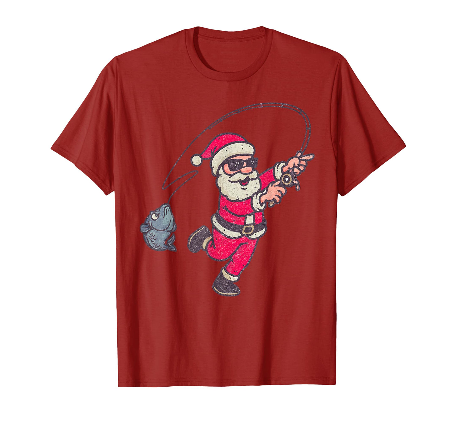 Santa Sasquatch Fishing Christmas Vintage Fish Funny Xmas T-Shirt