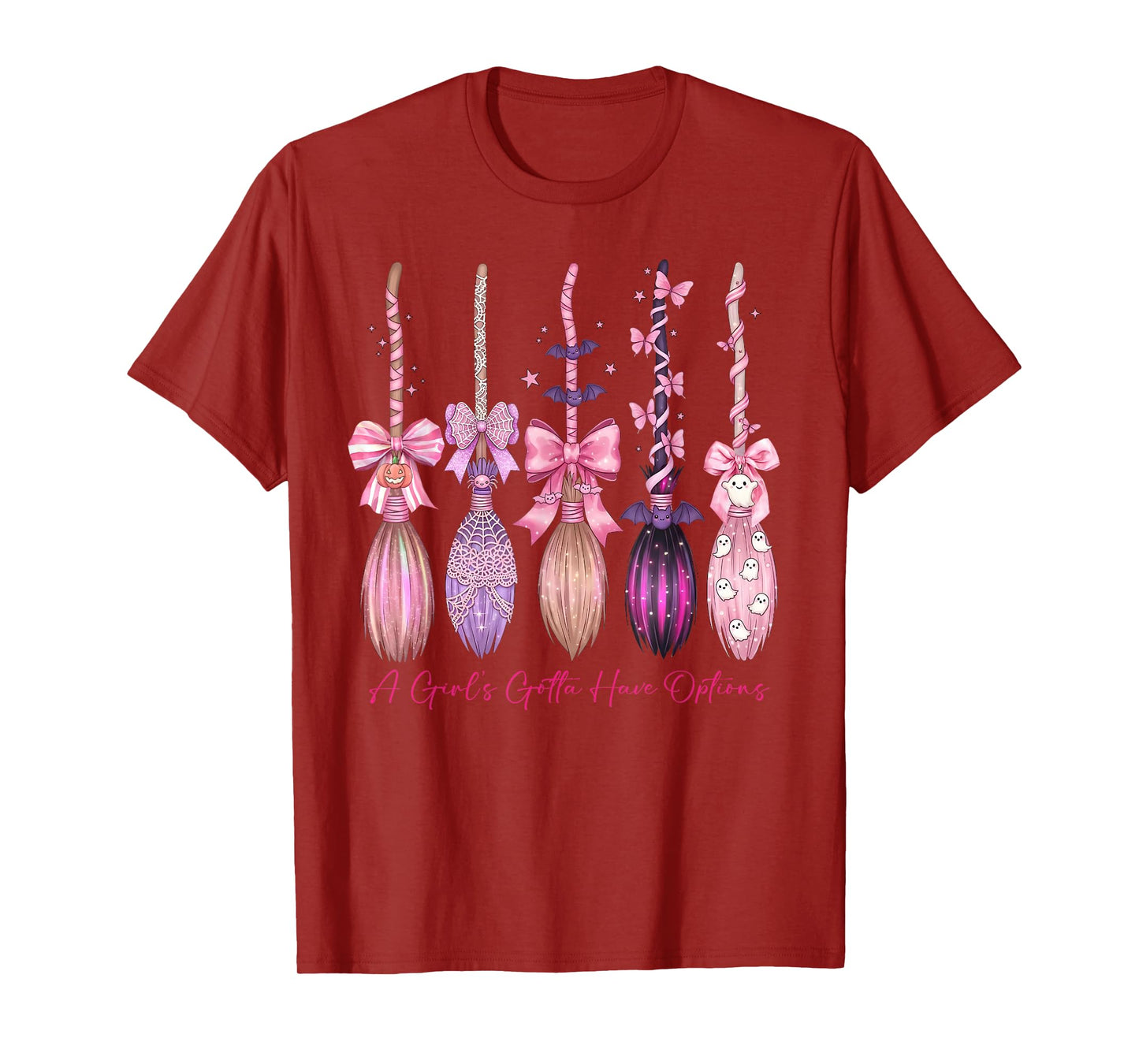 Cute Preppy Halloween A Girls Gotta Have Options Witch Broom T-Shirt