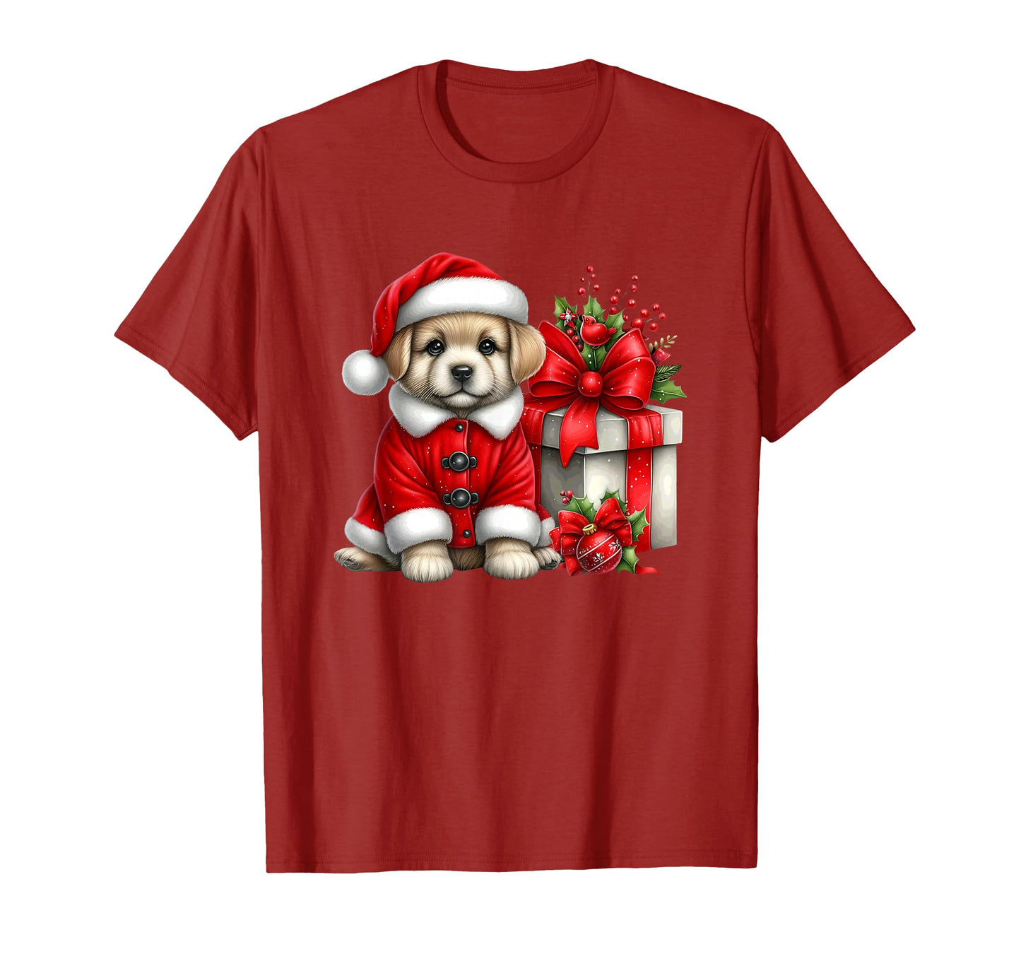 Adorable Santa Puppy with Holiday Box T-Shirt
