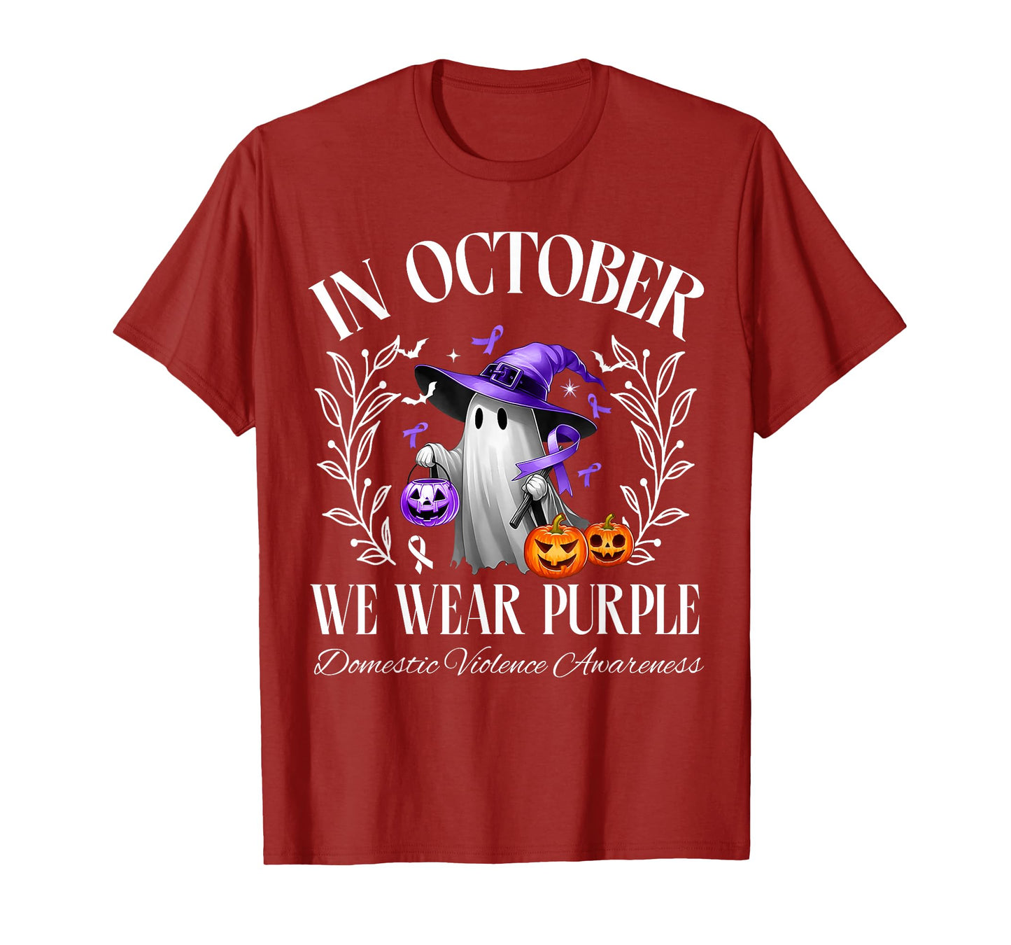 In October We Wear Purple Domestic Violence Ghost Halloween T-Shirt