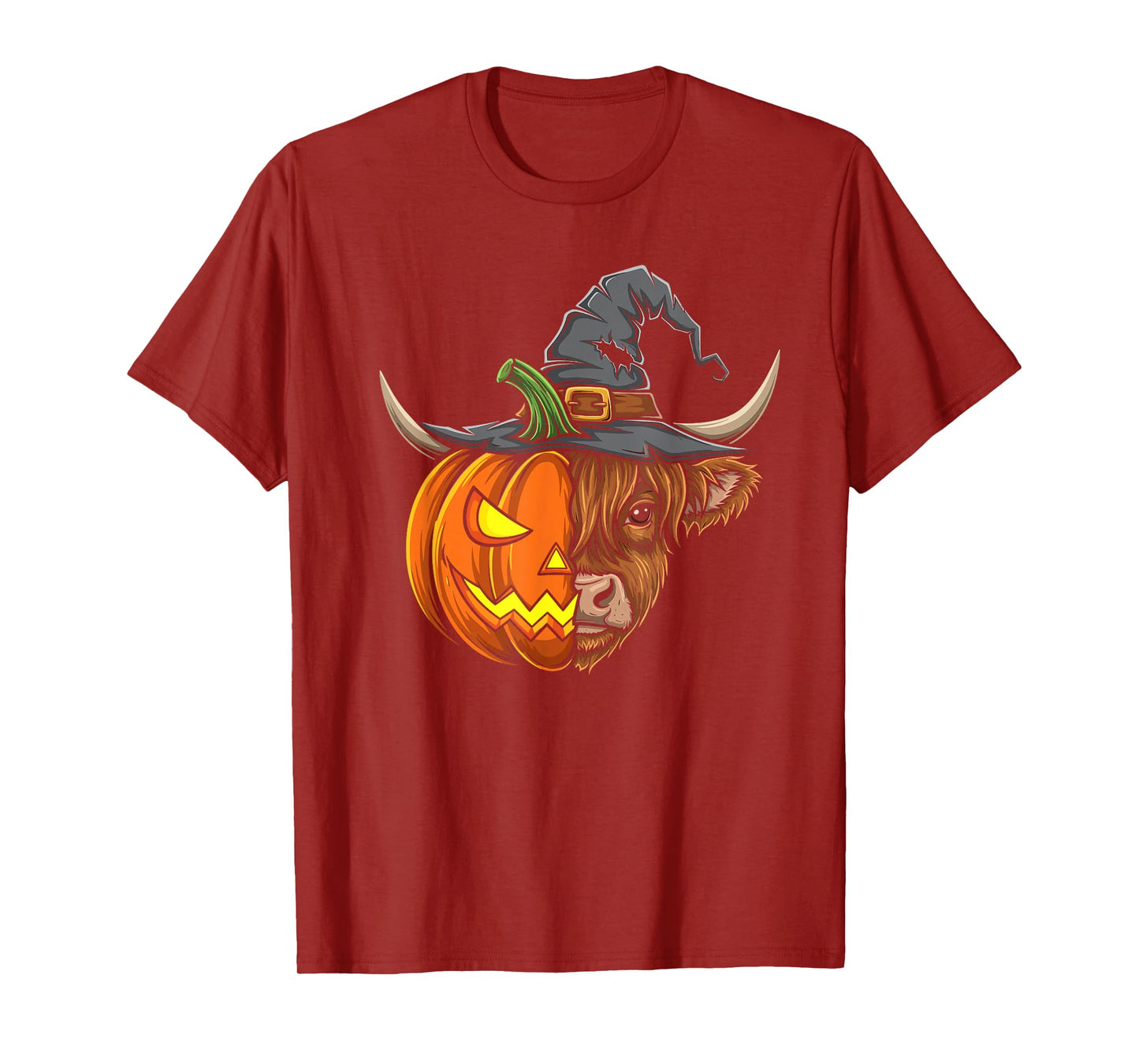 Highland Cow Pumpkin Jack O Lantern Halloween Mens Womens T-Shirt