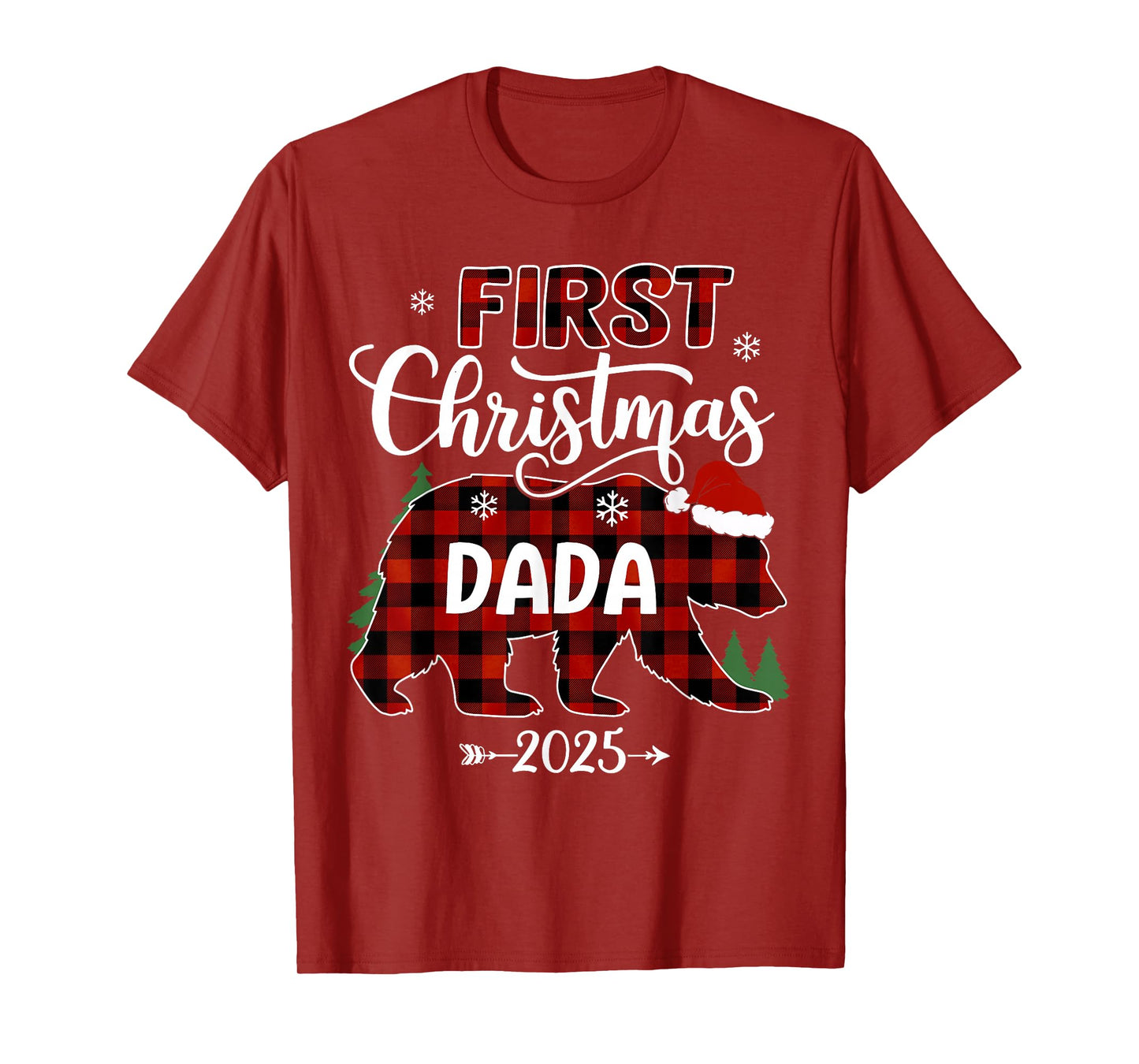 Pregnancy First Christmas Dada Red Plaid Bear Santa 2025 T-Shirt