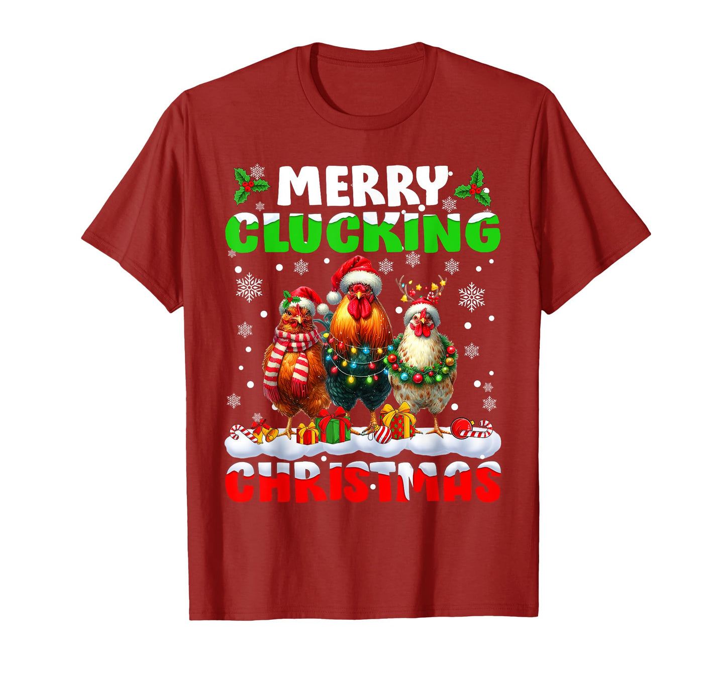 Merry Clucking Christmas Funny Chicken Santa Hat Xmas Pajama T-Shirt