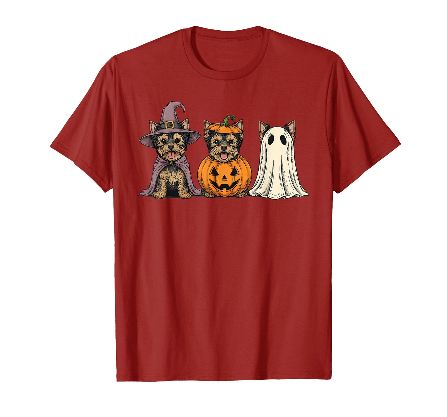 Spooky Ghost Yorkshire Terrier Pumpkin Halloween Dog Lover T-Shirt