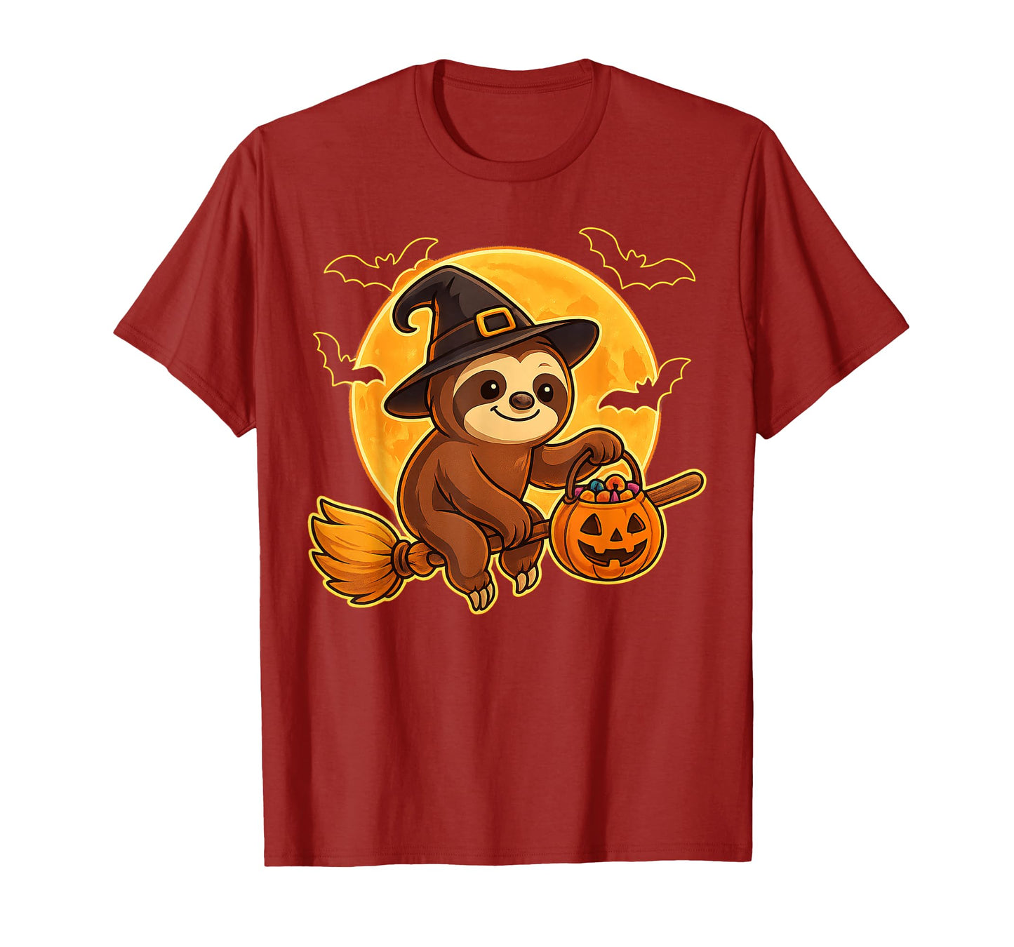 Cute Sloth Witch Pumpkin Halloween Costume Boys Girls T-Shirt