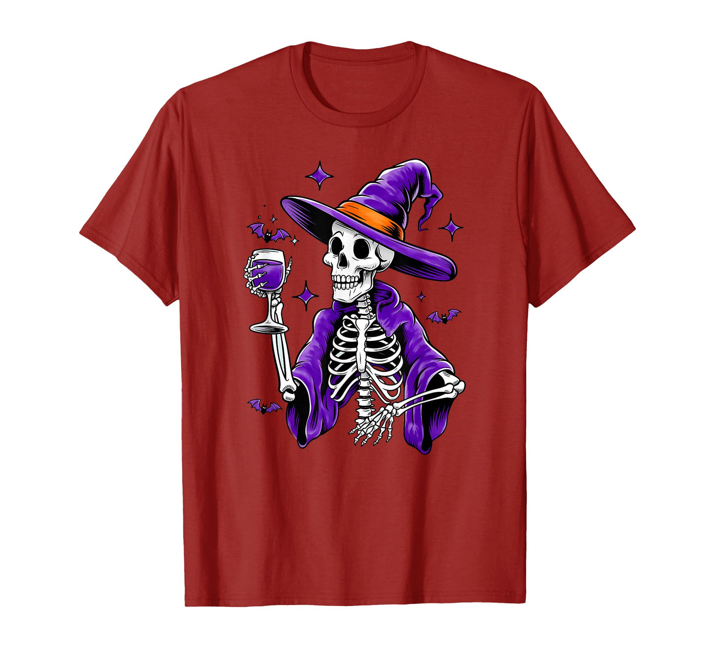 Halloween Red Wine Shirt Women's Witch Skeleton with Wine Glass T-Shirt
