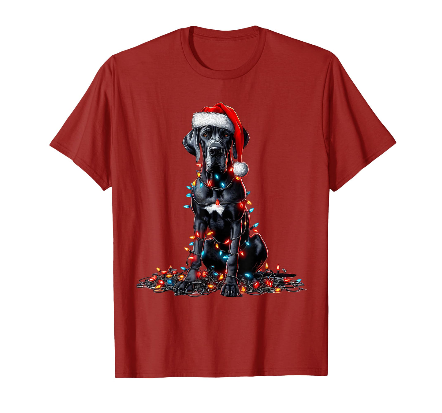 Great Dane Dog Christmas Lights Santa Hat Dog Lover T-Shirt