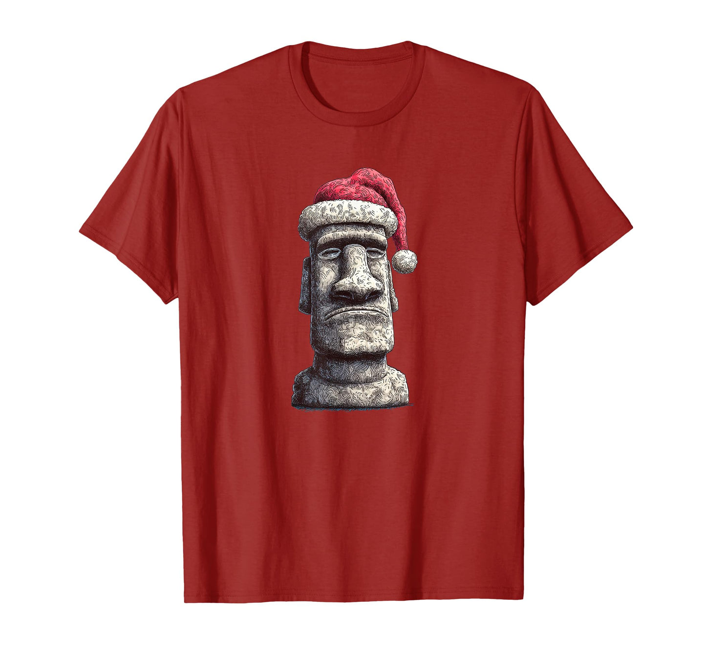 Moai Stone Statue in Santa Claus Hat for Adults and Kids T-Shirt