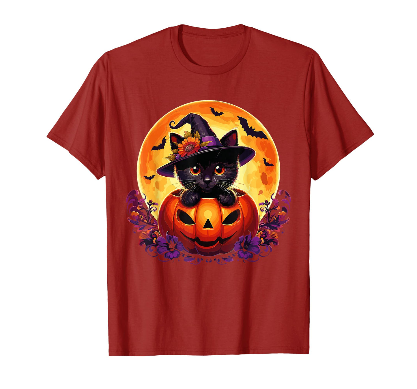 Retro Black Cat Pumpkin Halloween Costume Fall Autumn Season T-Shirt