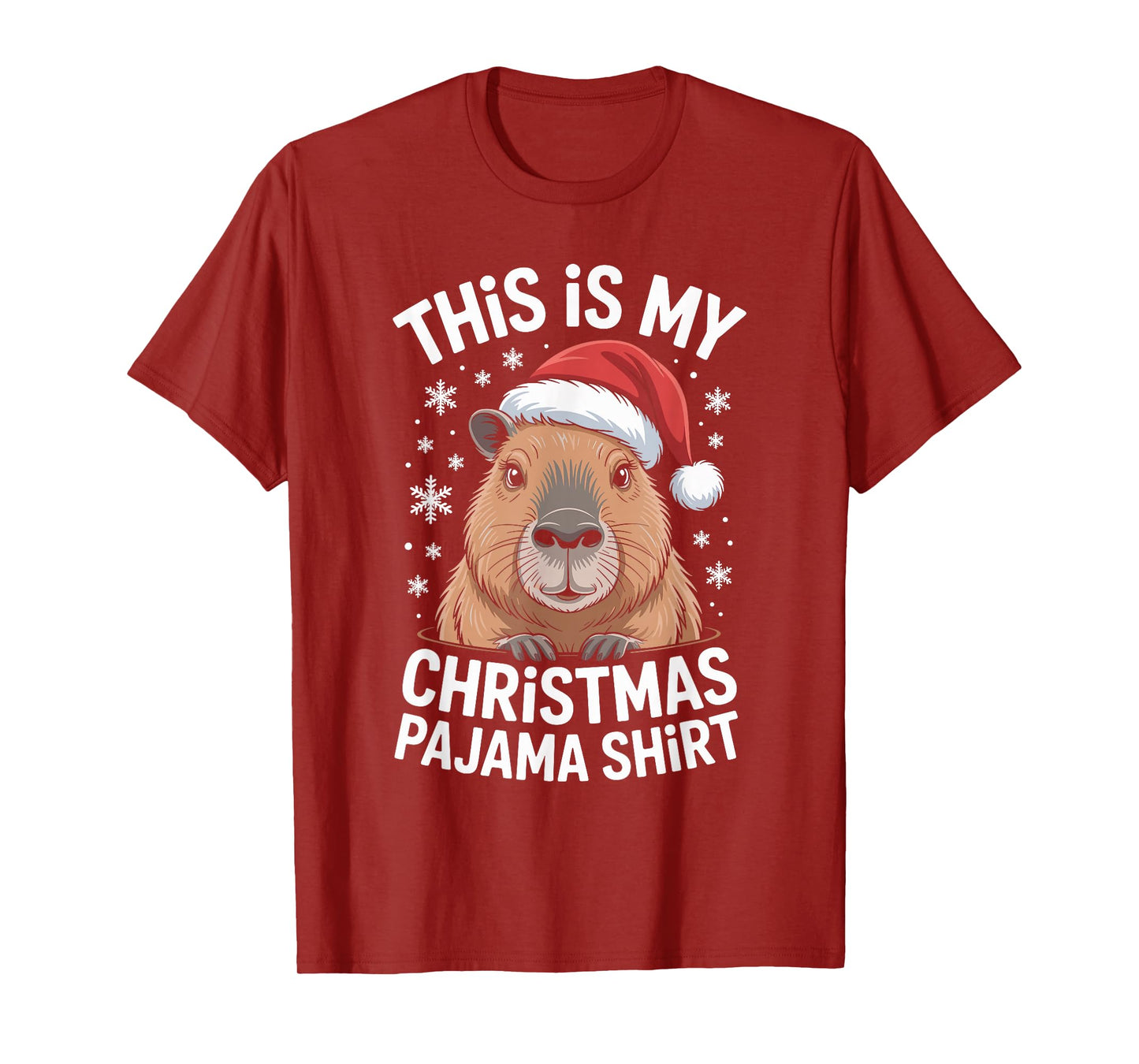 Funny Capybara Pajama Santa Hat Christmas Xmas T-Shirt