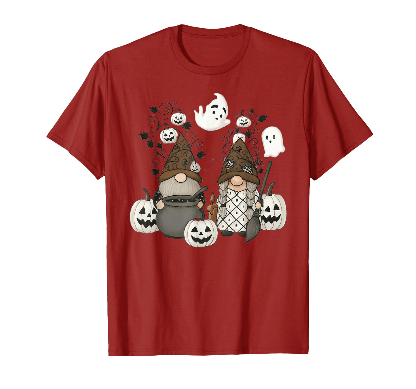 Funny Gnome Halloween with Pumpkin Ghost Leopard Design T-Shirt