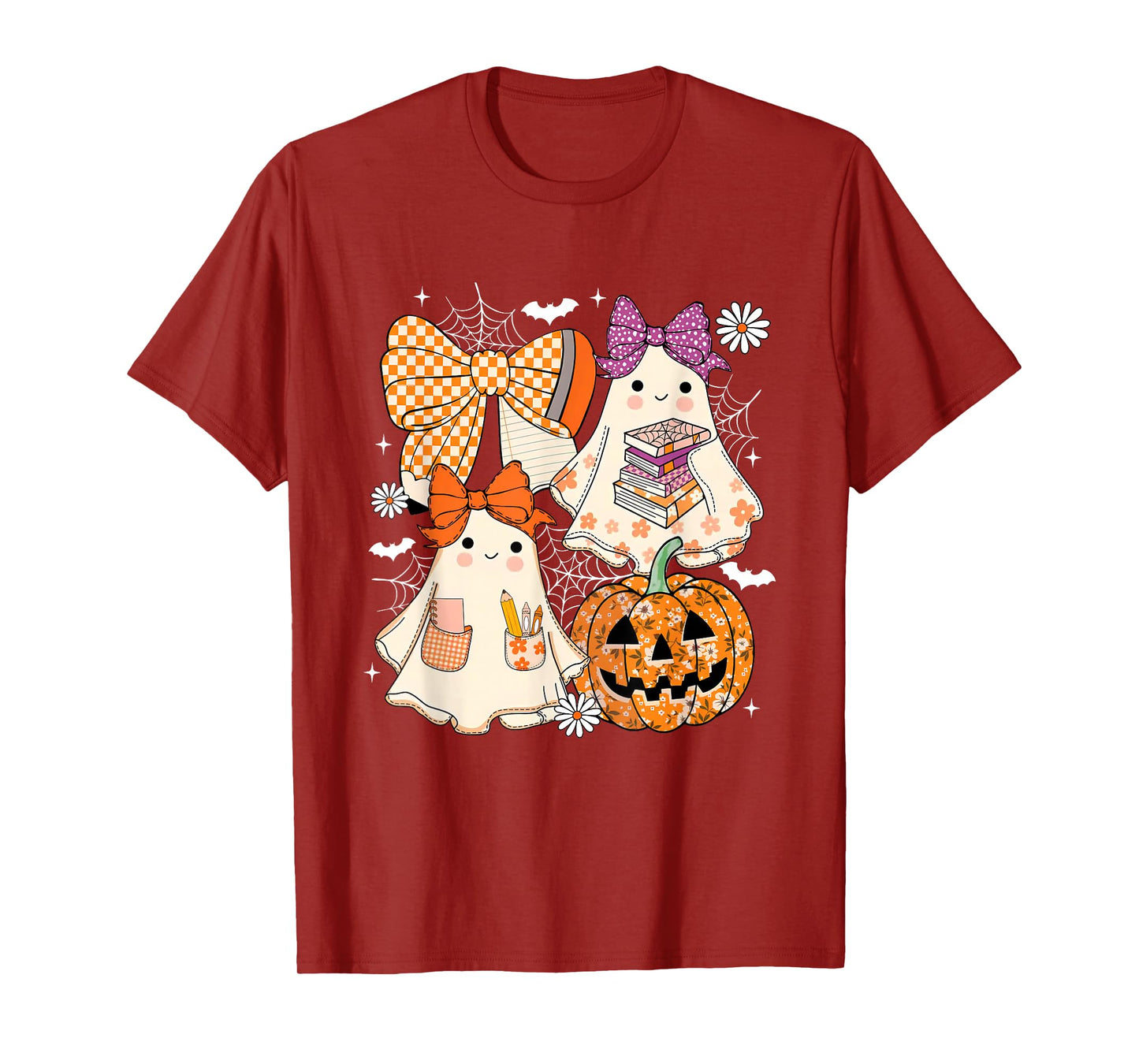 Coquette Floral Ghost Halloween Ghost Teacher Fall Vibes T-Shirt