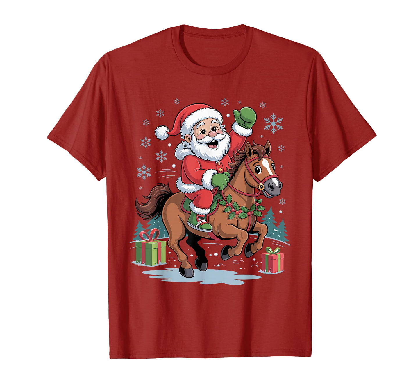Santa Riding Horse Funny Equestrian Christmas Xmas Pajama T-Shirt
