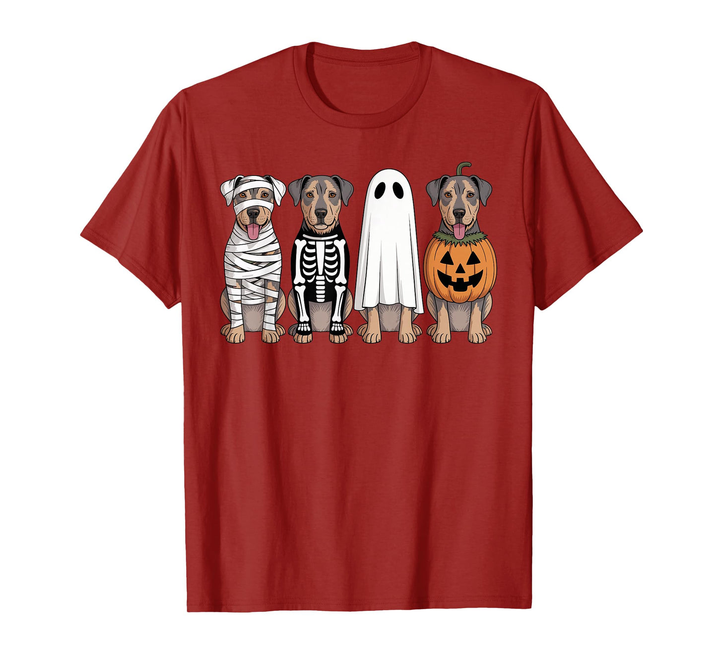 Spooky Ghost Catahoula Dog Pumpkin Halloween Skeleton T-Shirt