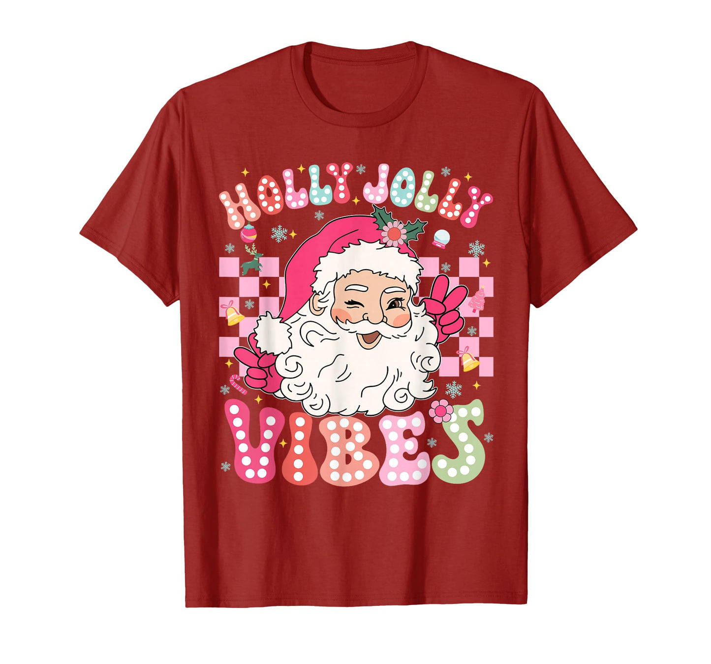 Christmas Vibes Cute Pink Santa Christmas Xmas Women Girl T-Shirt
