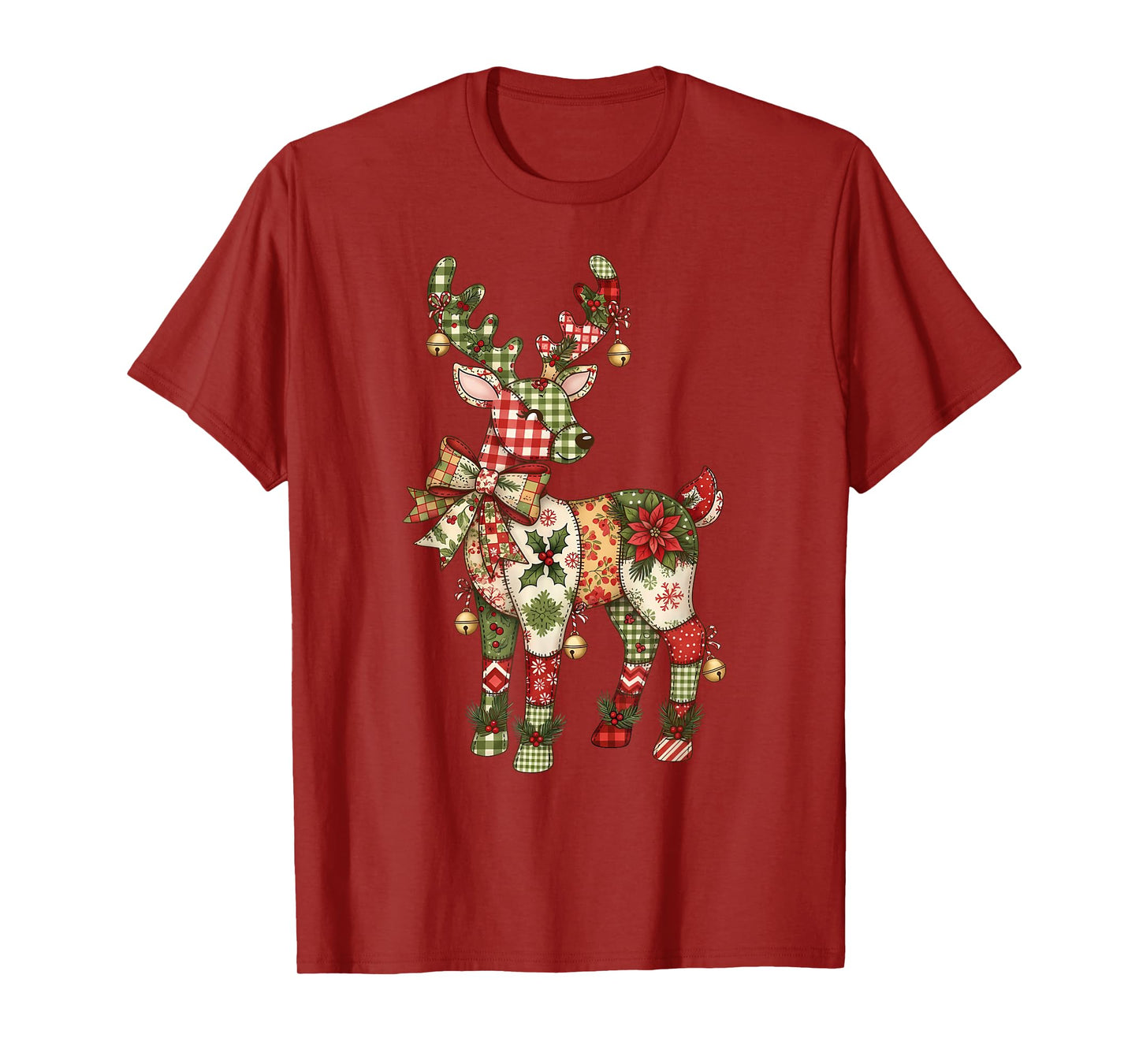 Patchwork Reindeer Preppy Girly Christmas Xmas Holiday Kids T-Shirt