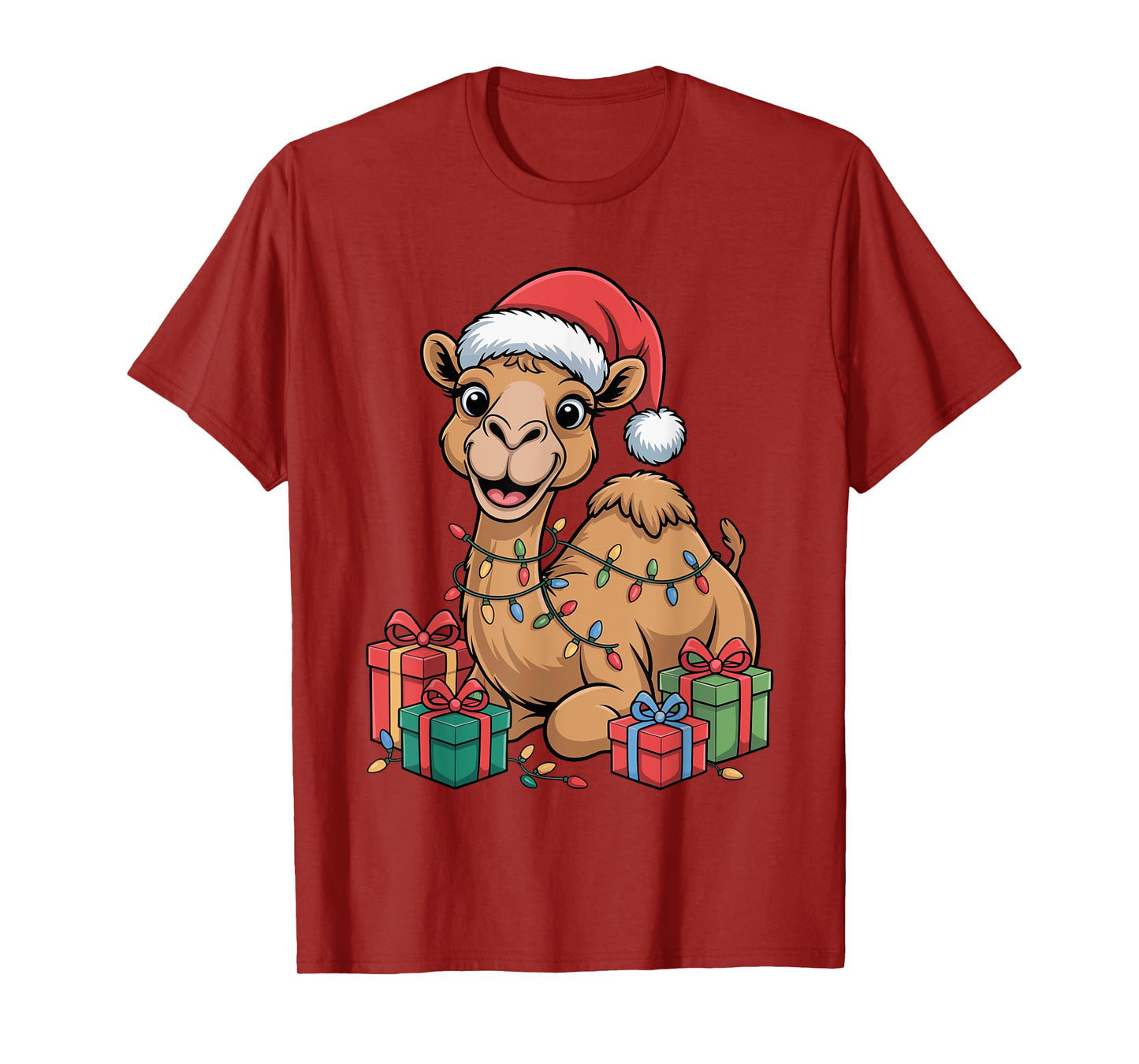 Funny Camel Santa Hat Animals Lovers Ugly Christmas Pajamas T-Shirt