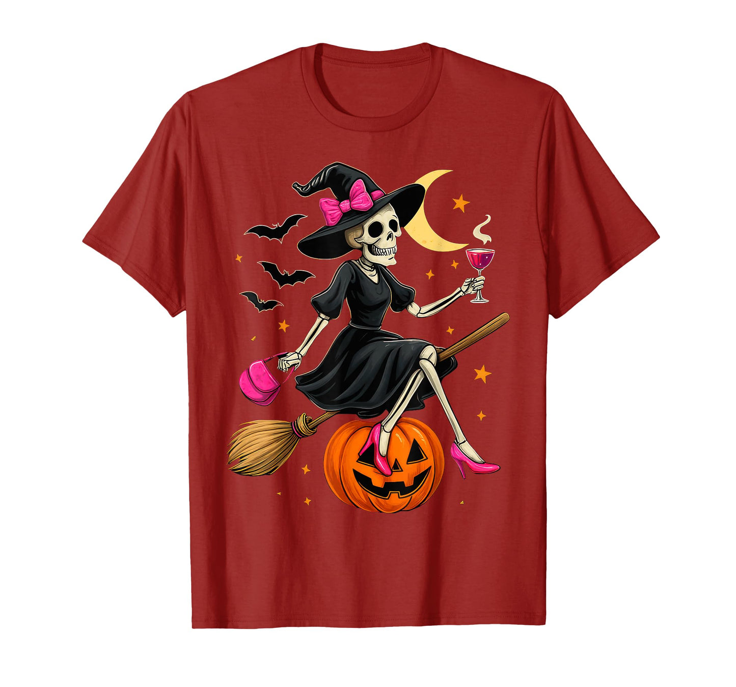 Spooky Halloween Skeleton Witch Pumpkin T-Shirt