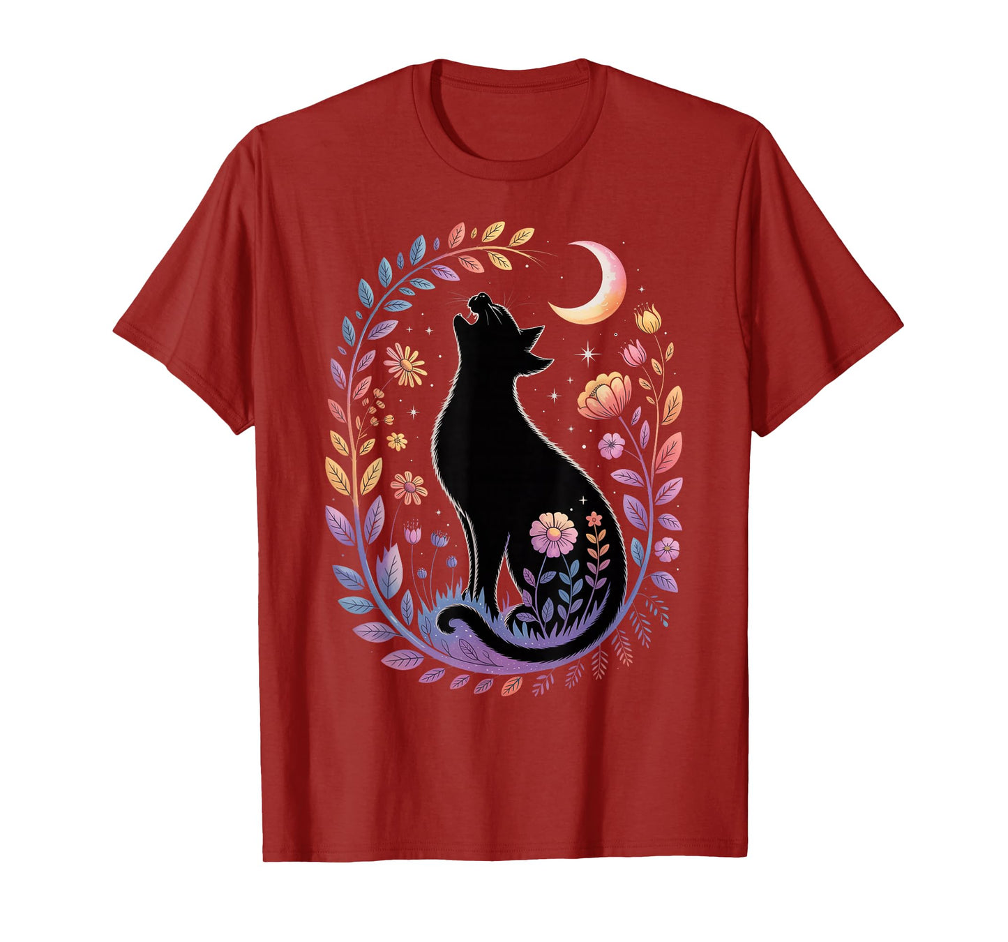 Starry Moon Cat - Witchcraft Aesthetic - Cozy Fall Vibes T-Shirt
