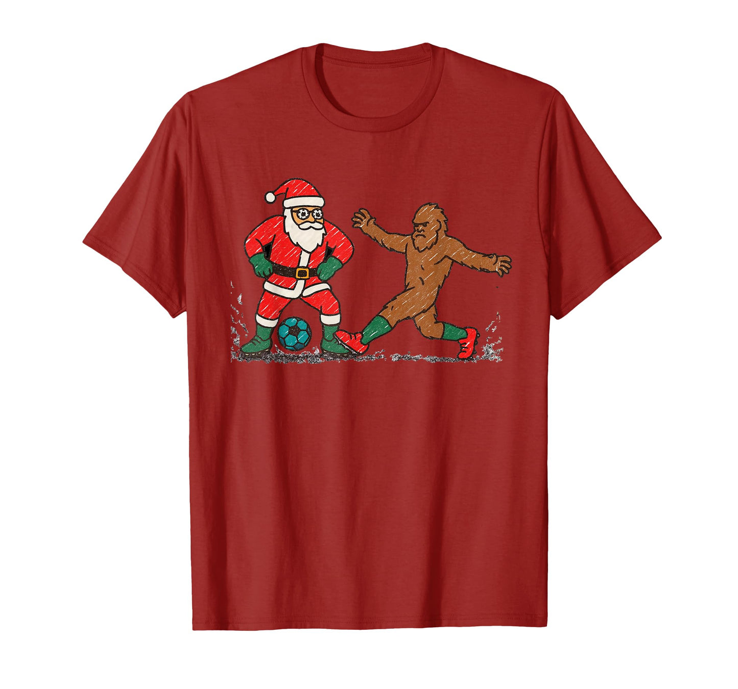 Santa Sasquatch Playing Soccer Christmas Funny Xmas Holiday T-Shirt
