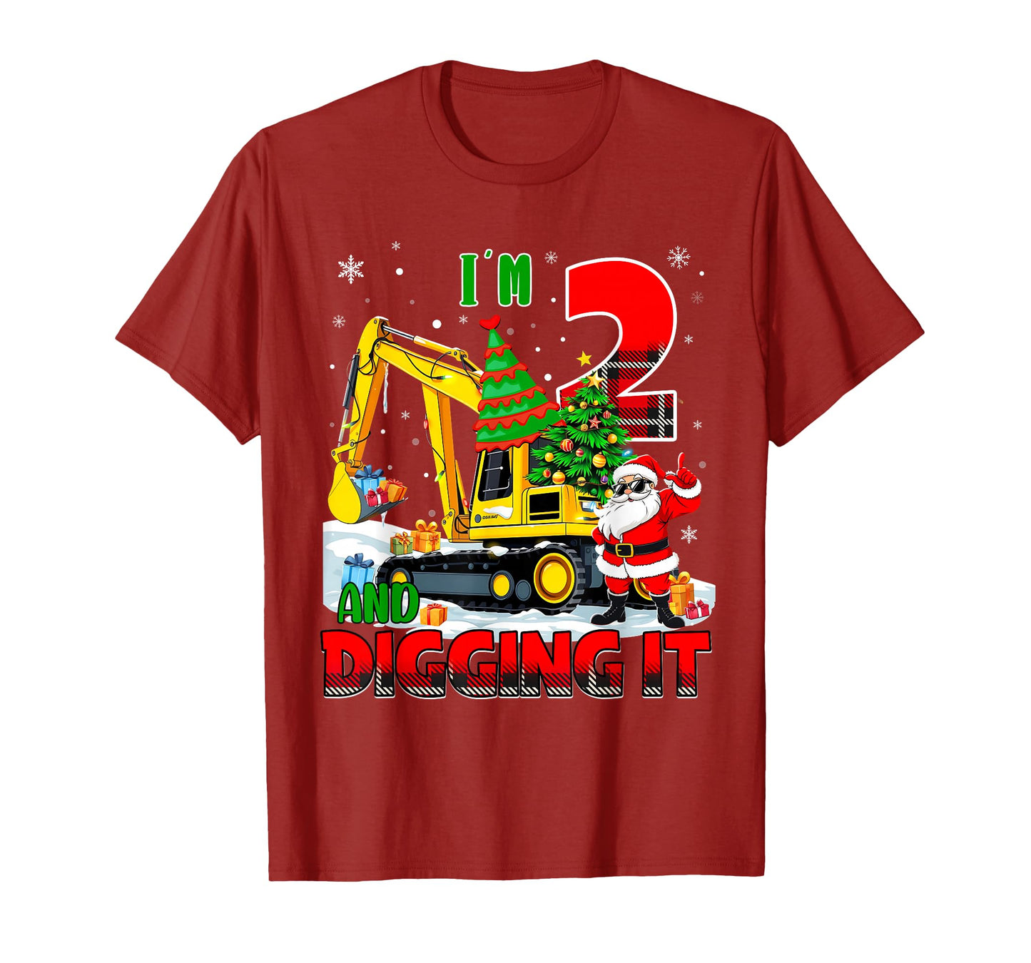 I'm 2 Construction 2nd Birthday Kid Boy Xmas Excavator Santa T-Shirt