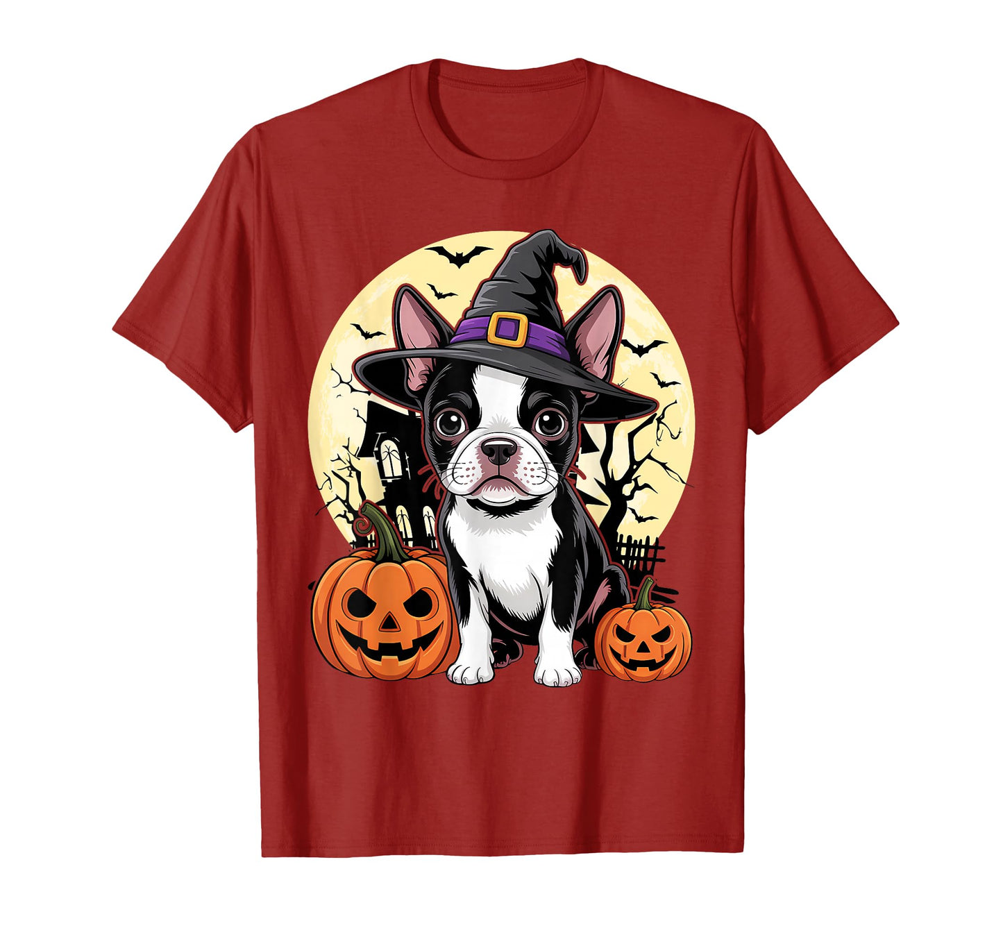 Aesthetic Halloween Boston Terrier Dog Witch Pumpkin T-Shirt