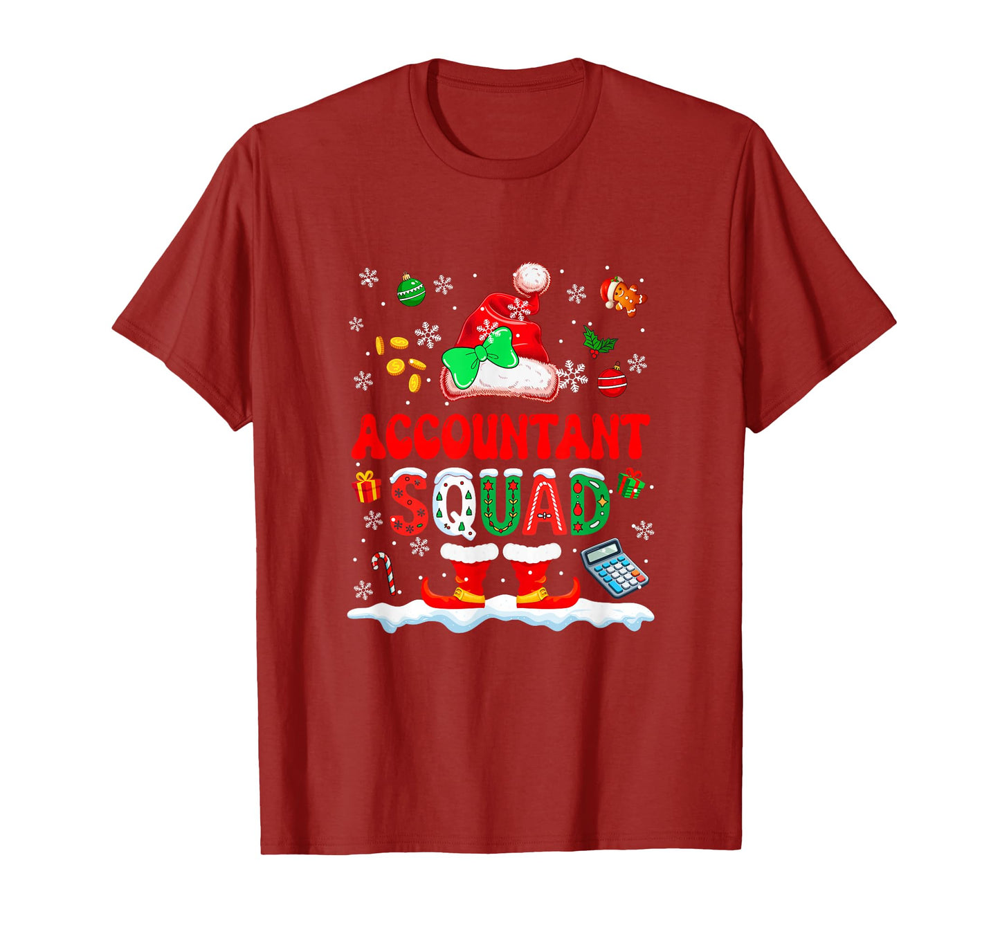 Accountant Squad Women Job Christmas Santa Costume Bow Tie T-Shirt
