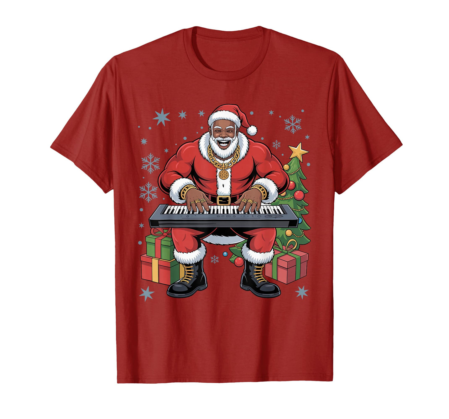 African American Santa Digital Keyboard Christmas Holiday T-Shirt