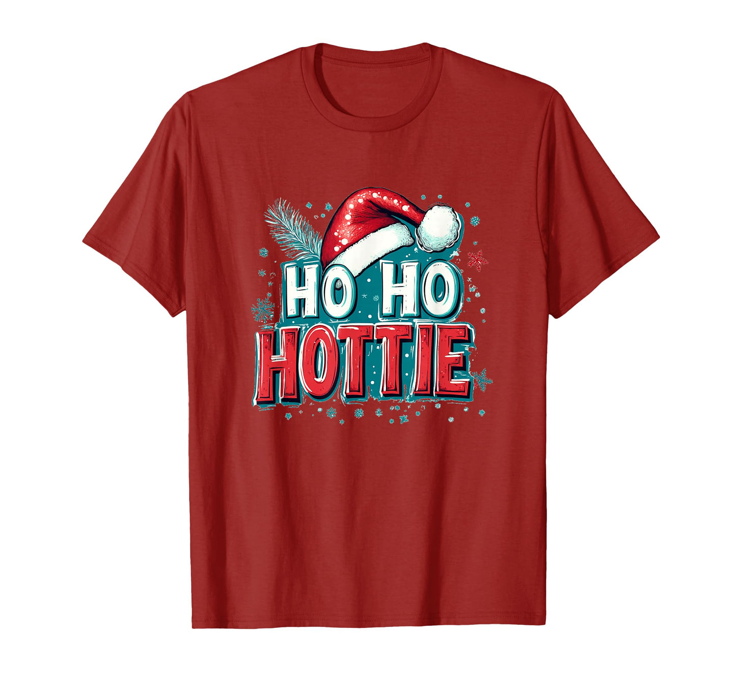 Ho Ho Hottie Emblem Statement with Naughty Santa Claus Hat T-Shirt