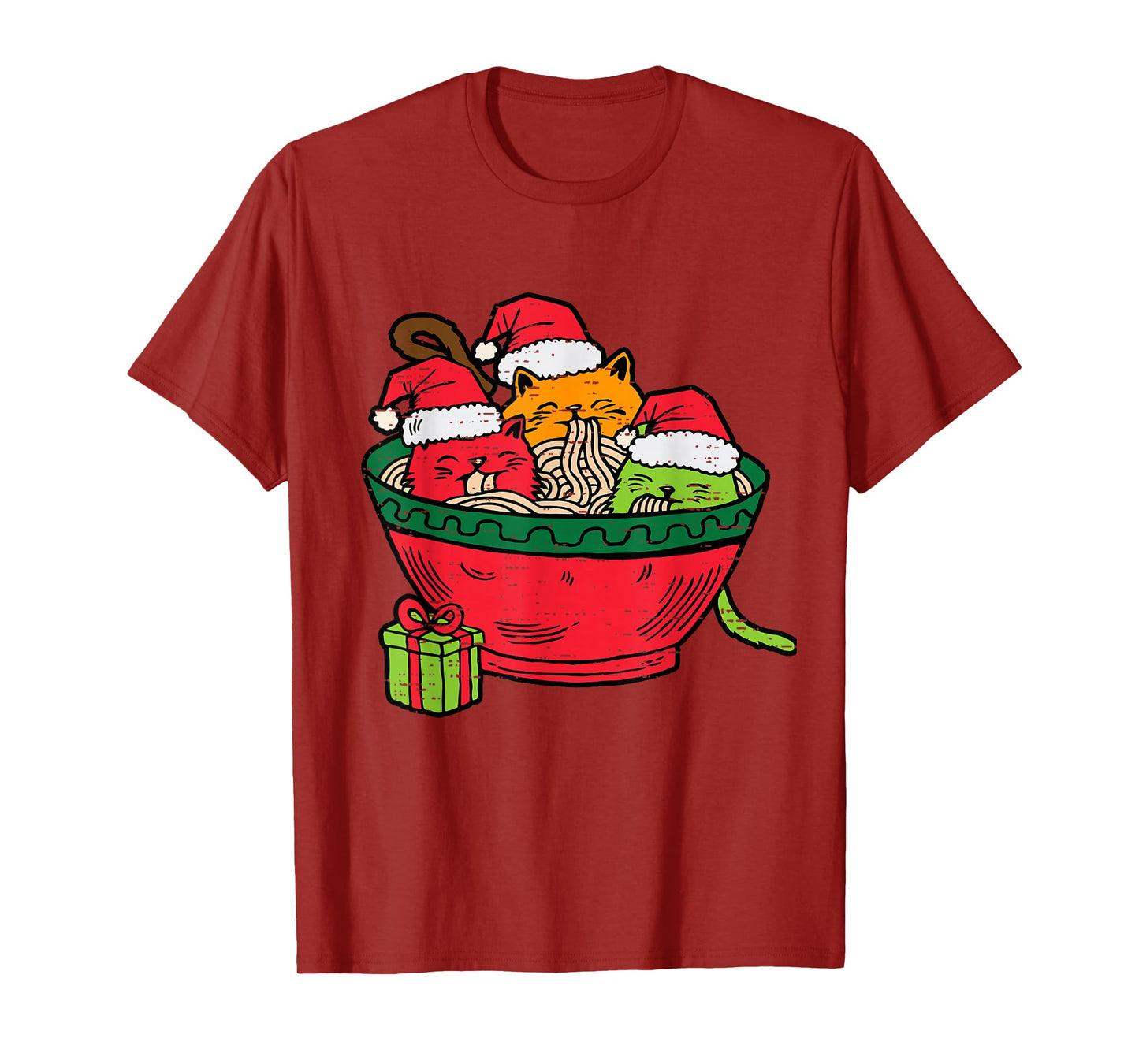 Christmas Ramen Cat Santa Anime Meow Kitty Meow Cat Lover T-Shirt