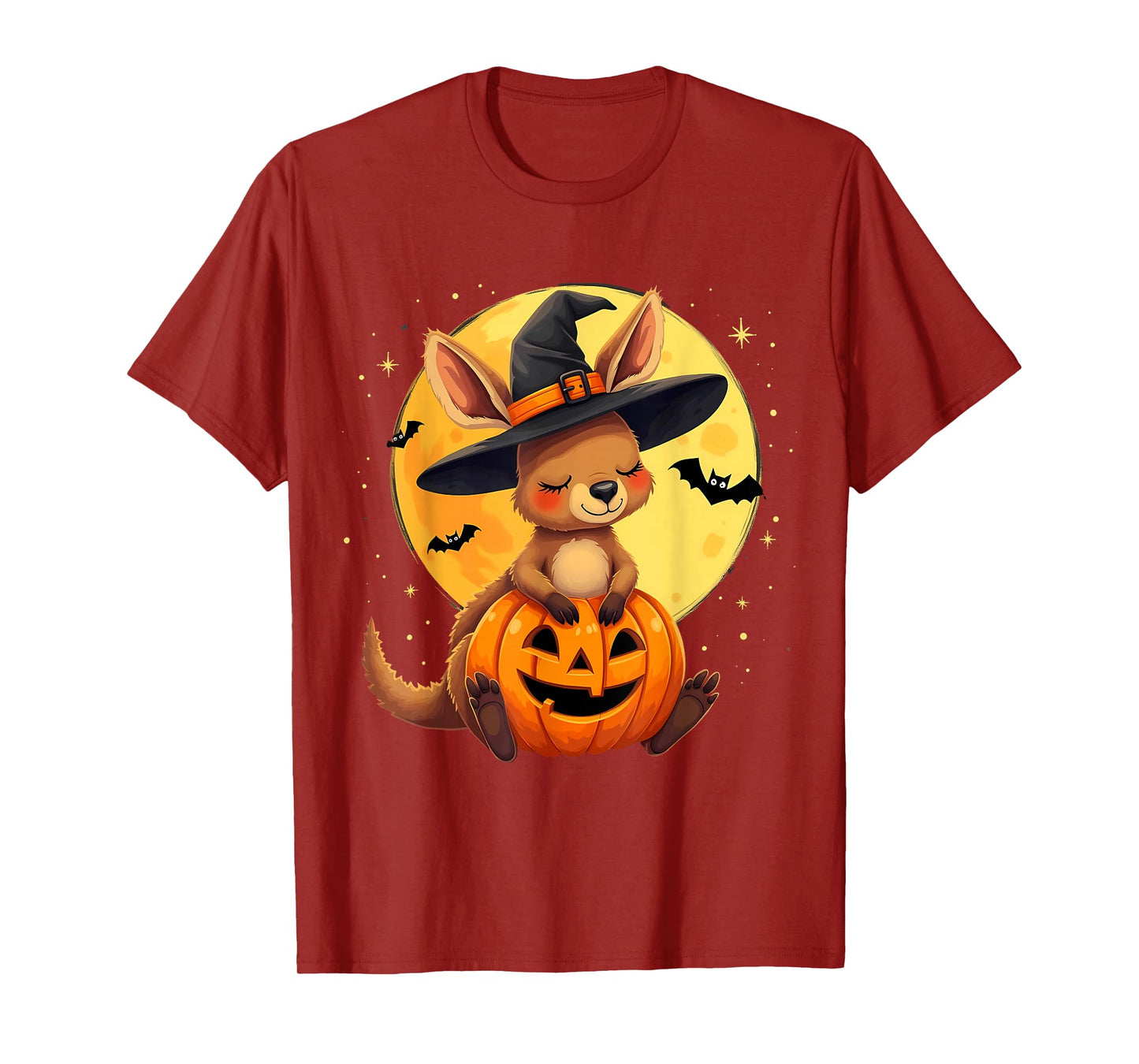 Halloween Kangaroo Witch Hat Pumpkin Spooky T-Shirt