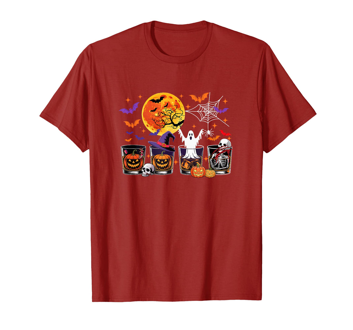 Collection Whiskey Glasses Halloween Witch Boo Skeleton T-Shirt