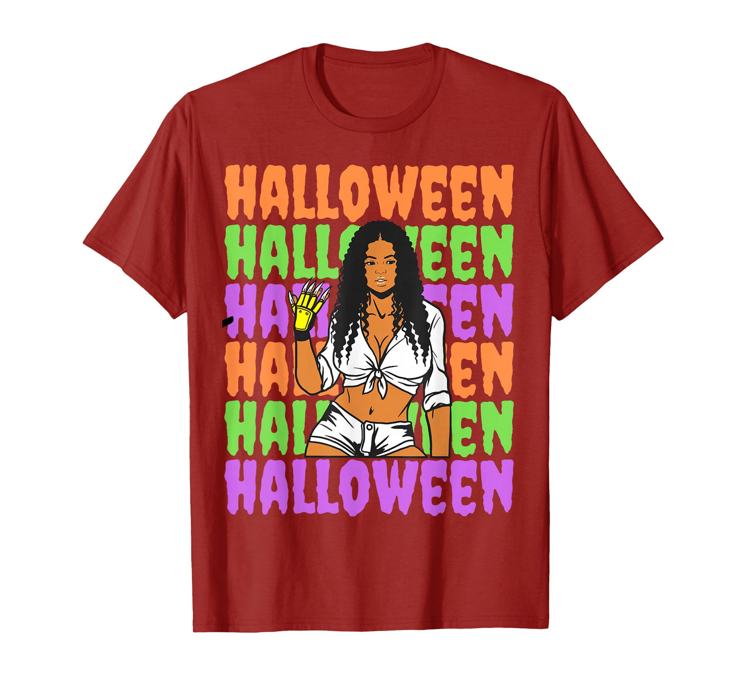 Funny Melanin Halloween Black Girl Magic Scary Blood Glove T-Shirt