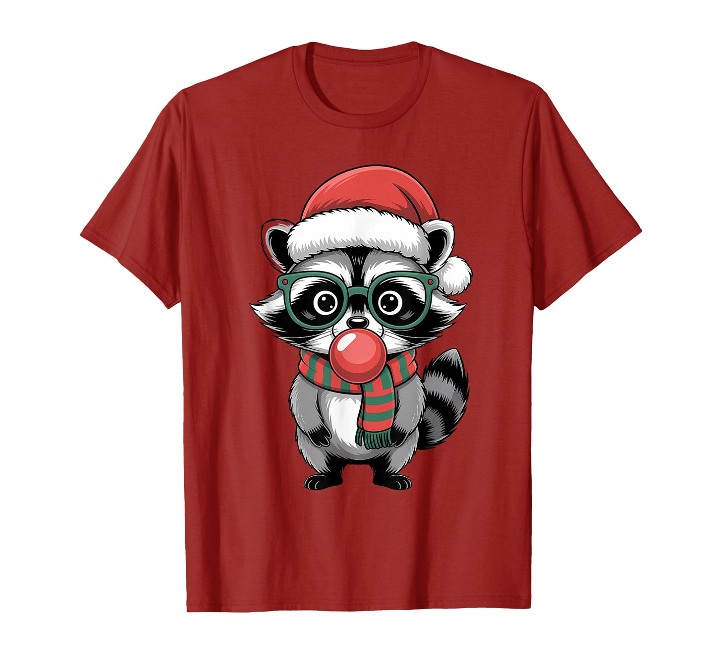 Christmas Raccoon in Green Glasses Bubble Men Women Kids T-Shirt
