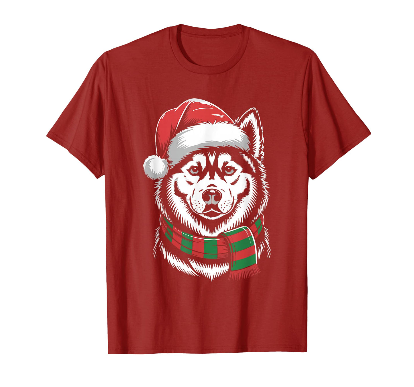 Siberian Husky Dog Xmas Santa Hat Scarf Christmas Costume T-Shirt