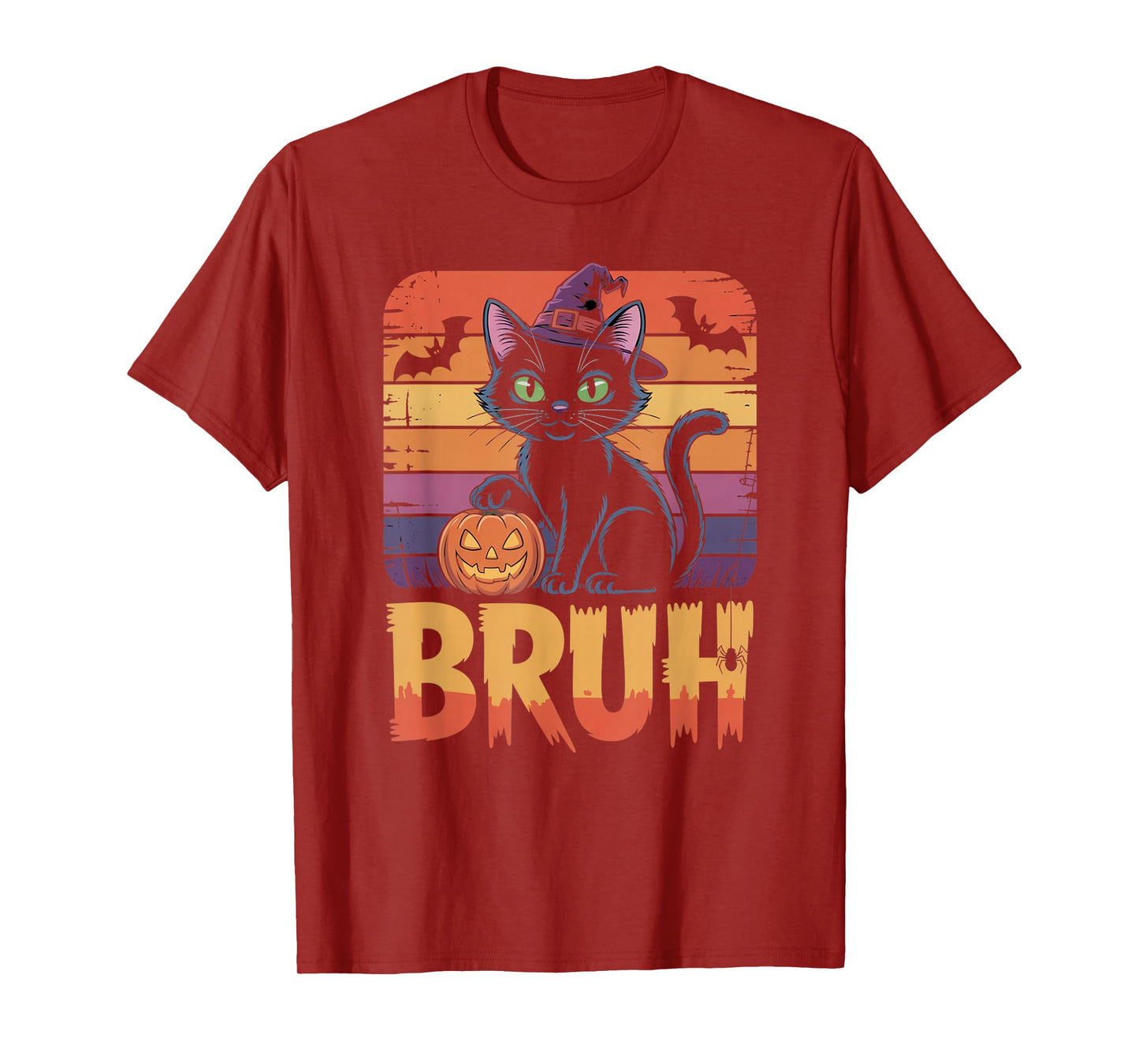 Bruh Witch Cat Pumpkin Halloween Shirt Teens Meme Vintage T-Shirt